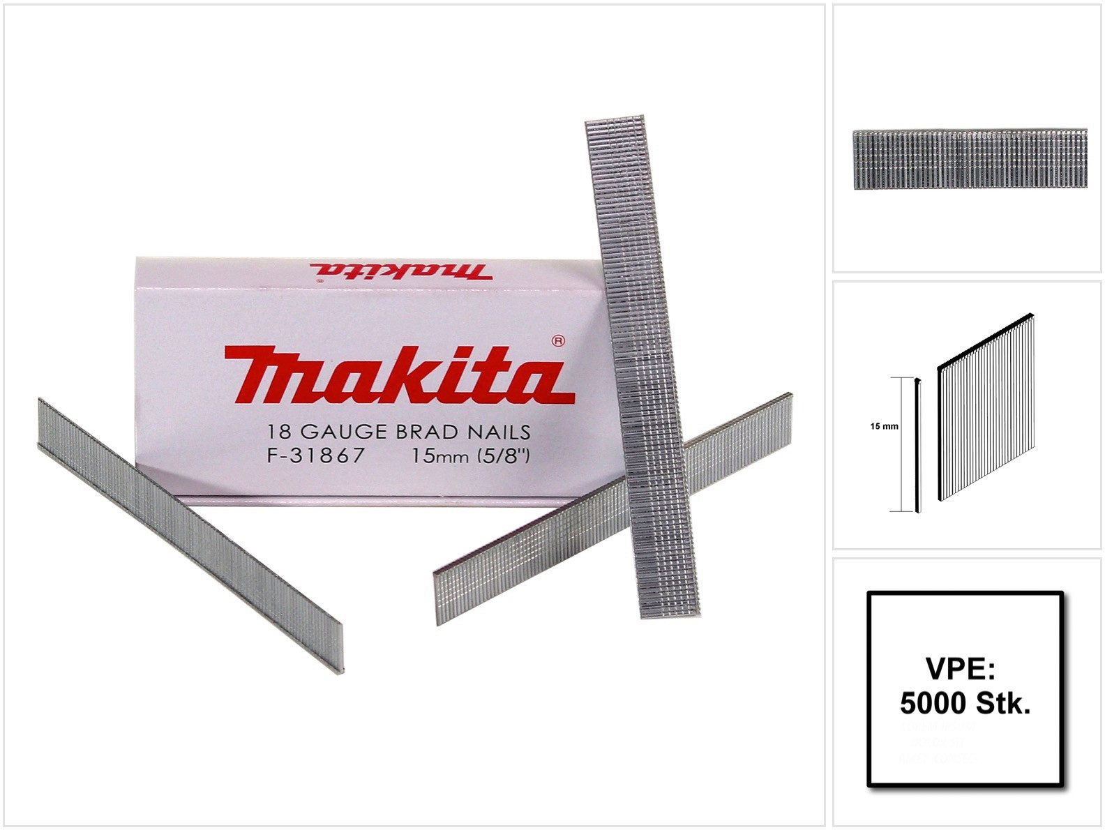Makita Stauchkopfnagel Stauchkopfnagel Brads 15 mm 5000 Stück galvanisiert (F-31867) für M