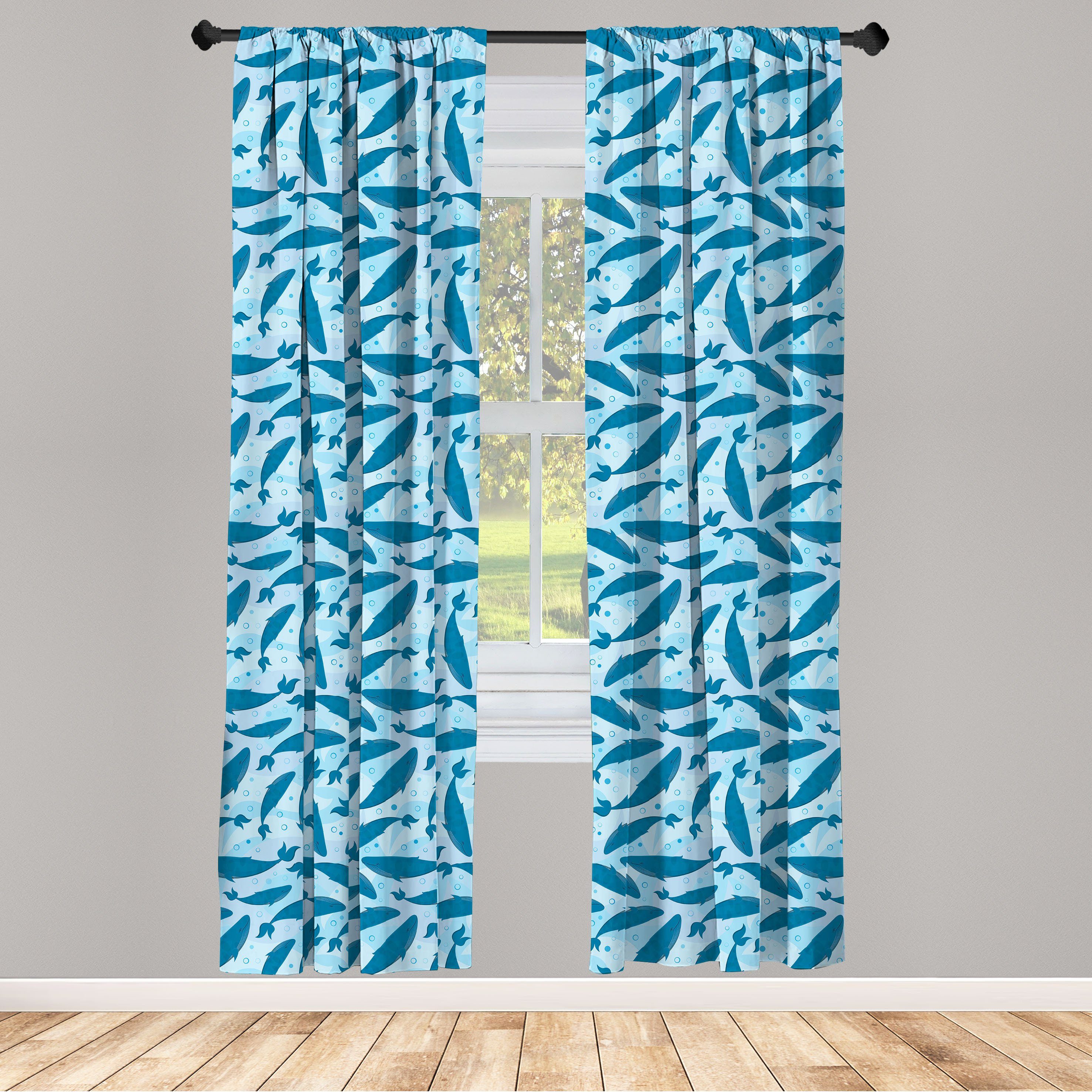 Gardine Vorhang für Wohnzimmer Schlafzimmer Big Microfaser, Blue Wassertiere Wal Dekor, Abakuhaus
