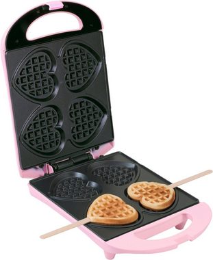 bestron Waffeleisen DSW271P für Herzwaffeln am Stiel, 780 W, Waffelmaker mit Antihaftbeschichtung Retro Design