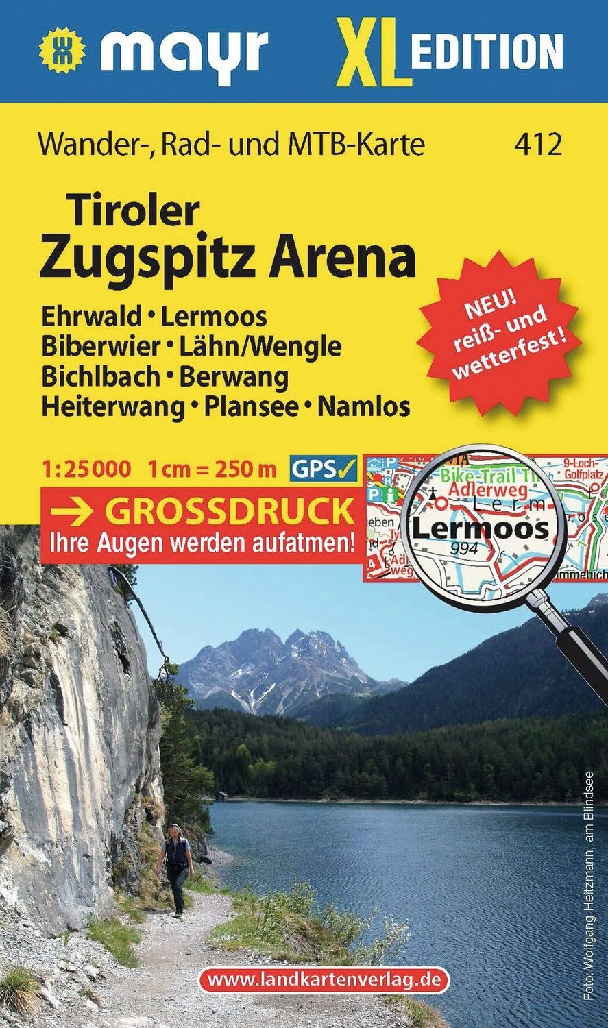 Tiroler Zugspitz Arena XL, Ehrwald, Lermoos, Biberwier, Lähn/Wengle, B / diverse, Wander-, Rad- und Mountainbikekarte, extra grossdruck, reiß- und wetterfest 1:25000