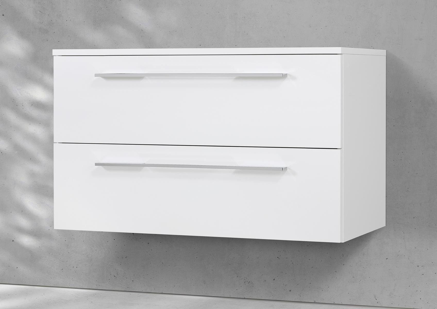 Intarbad Waschbeckenunterschrank Premium Unterschrank mit 2x Schubladen & Softclose Funktion (60 bis 100 cm Breite, Höhe 55 cm, Holz-/ Lackdekore, Siphonausschnitt, PU-verleimt, stoßfeste ABS-Dickkanten) Vormontierte Lieferung, 160 kg Traglast, Made in Germany