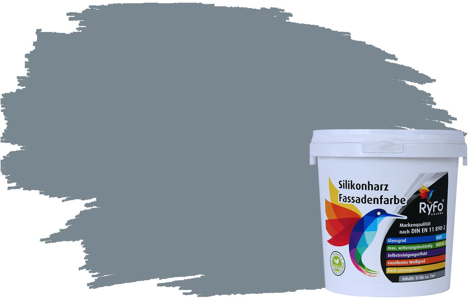 RyFo Colors Fassadenfarbe Silikonharz Fassadenfarbe Grautöne, 1 L ca. 6 m², Wasserabweisend, diffusionsfähig, schützt vor Schmutz, UV-beständig