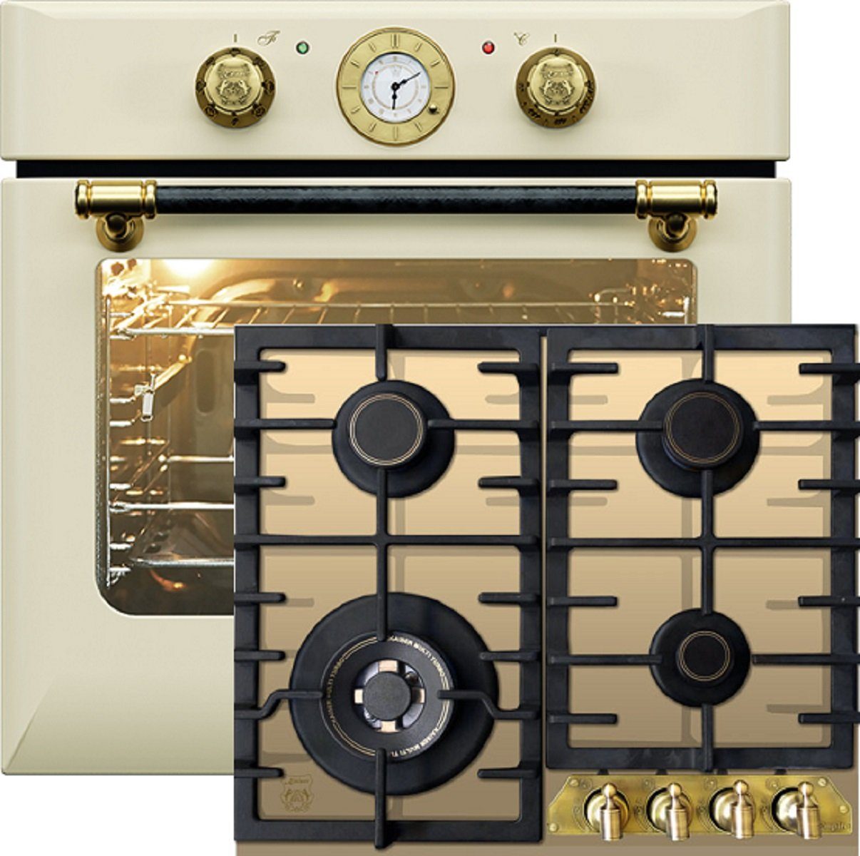 Kaiser Küchengeräte Backofen-Set EH 6432 ElfBE Eco+KCG 6335 ElfEm/4, Retro Einbau Backofen Elektro, 68 L+Gaskochfeld 60cm