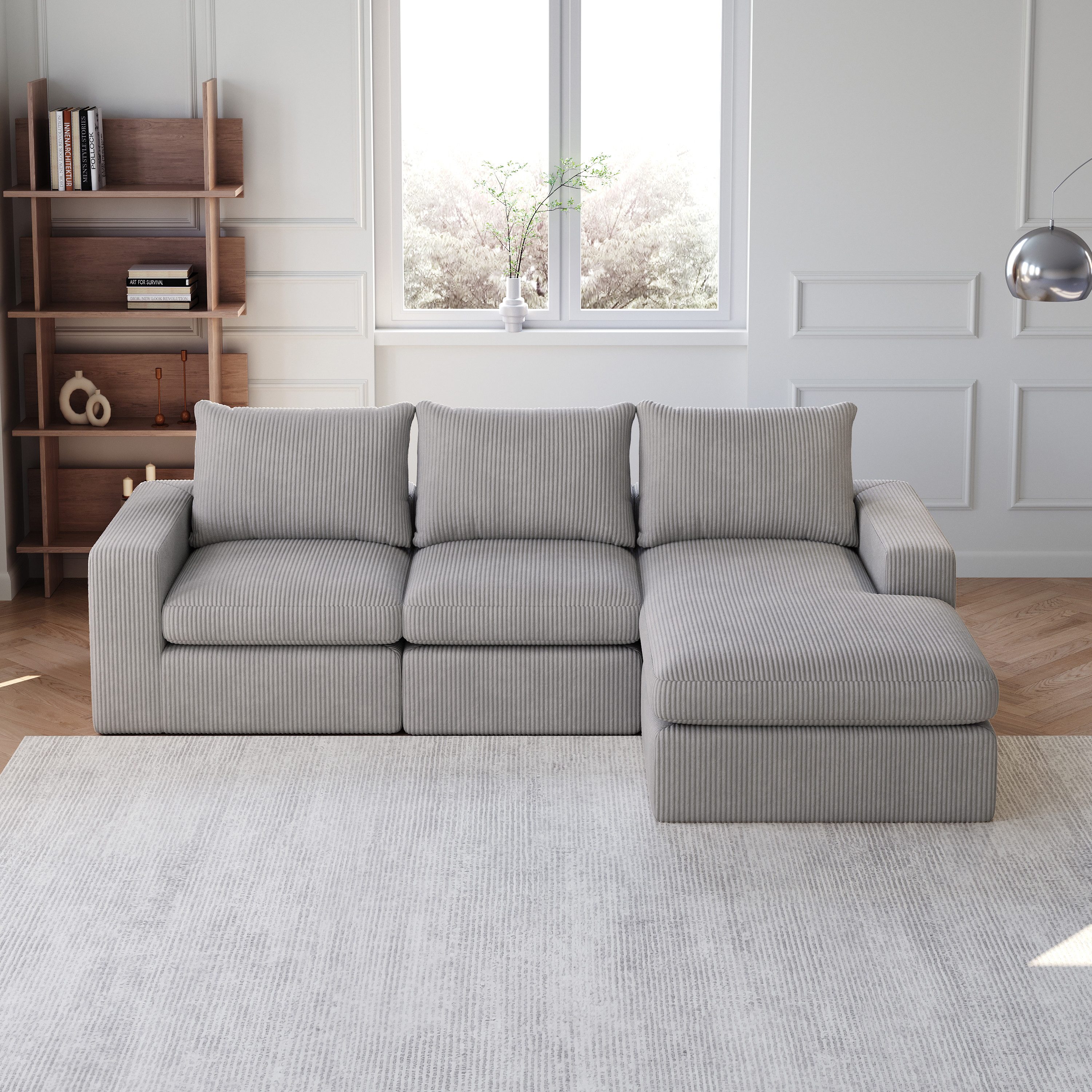 MODFU Ecksofa Modulares Cordsofa – Frei kombinierbar, mit Chaiselongue, modulare Bauweise & verstellbare Liegeposition, Nackenkissen-Komfort, hochelastischer Schaumstoff 1 Teile, mit Relaxfunktion
