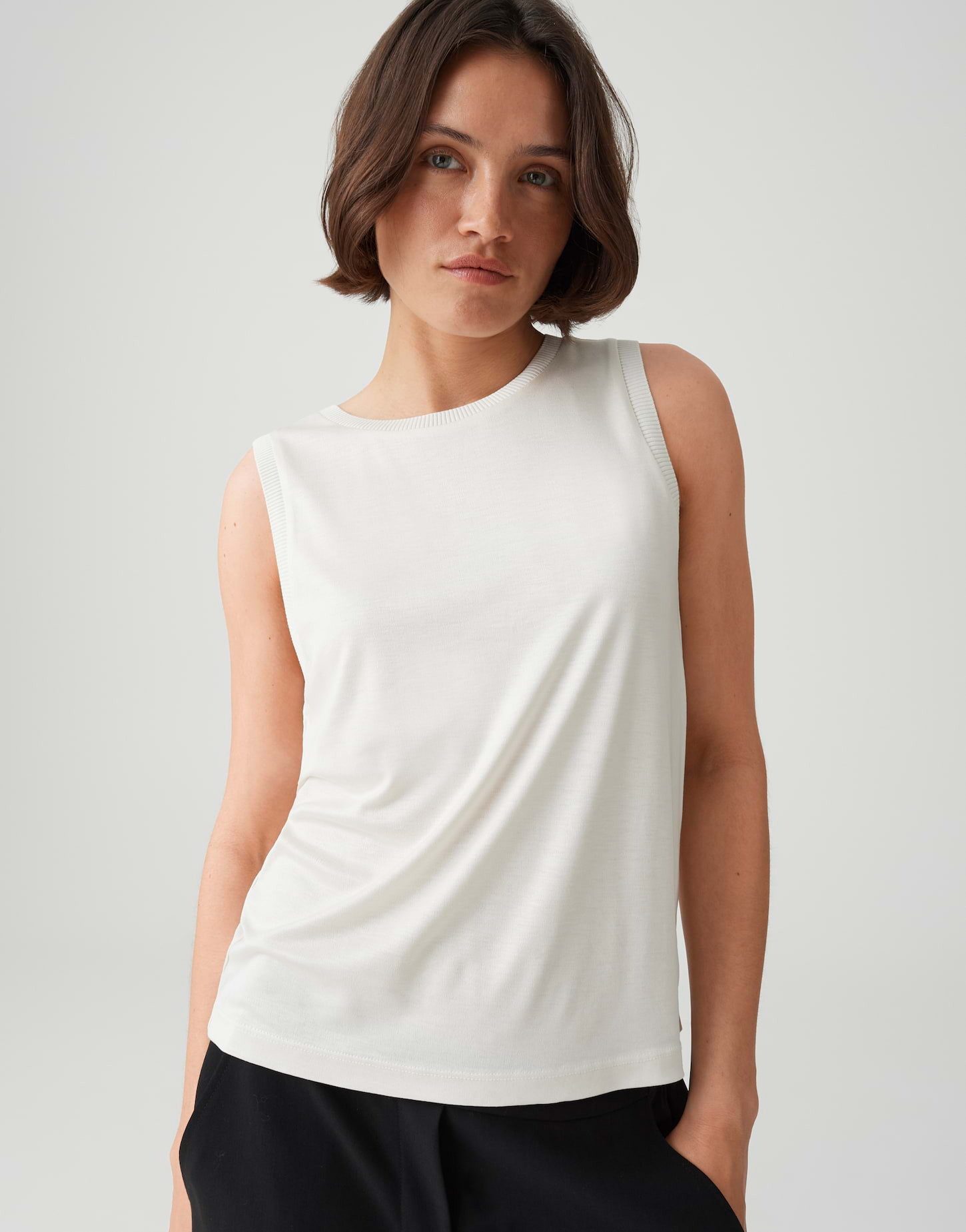 OPUS Shirttop Jerseytop mit schmalen Rippbündchen Elastischer Komfort für Everyday Looks