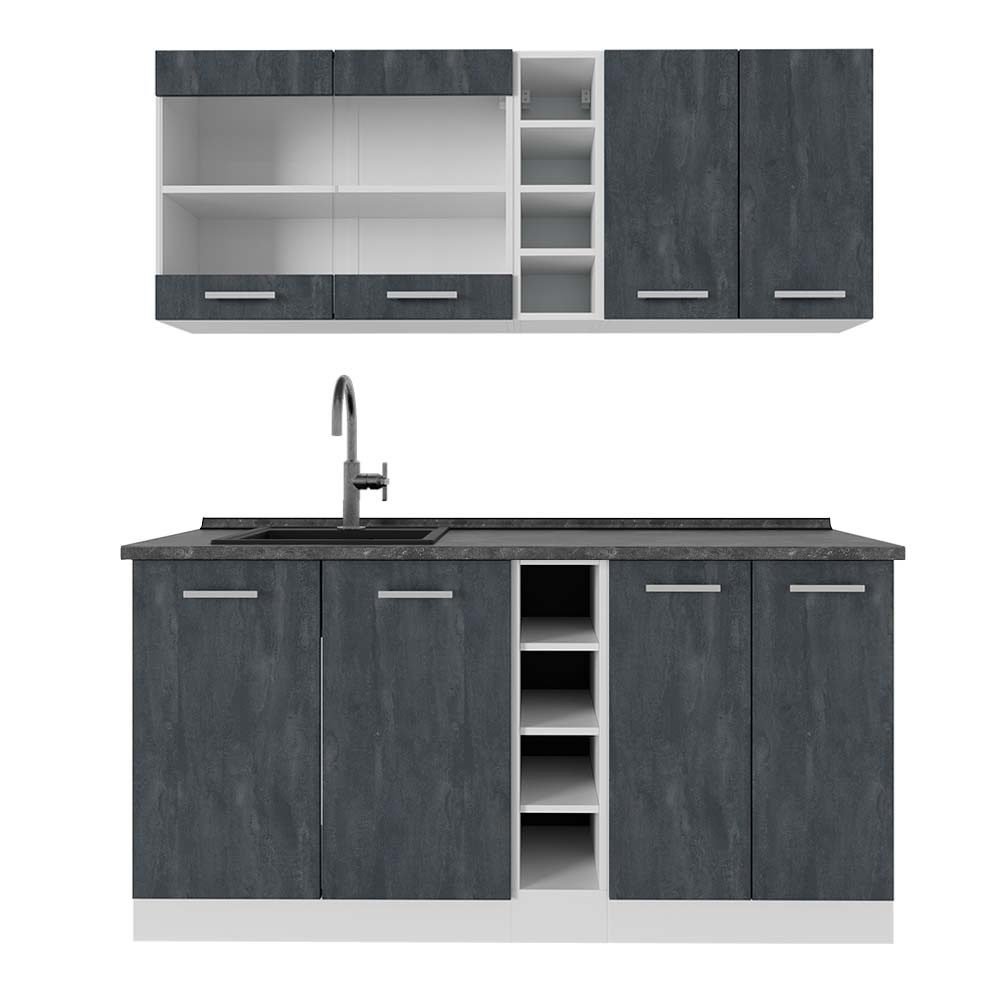 Vicco Küchenzeile R-Line, Schwarz Beton/Weiß, 160 cm AP Anthrazit