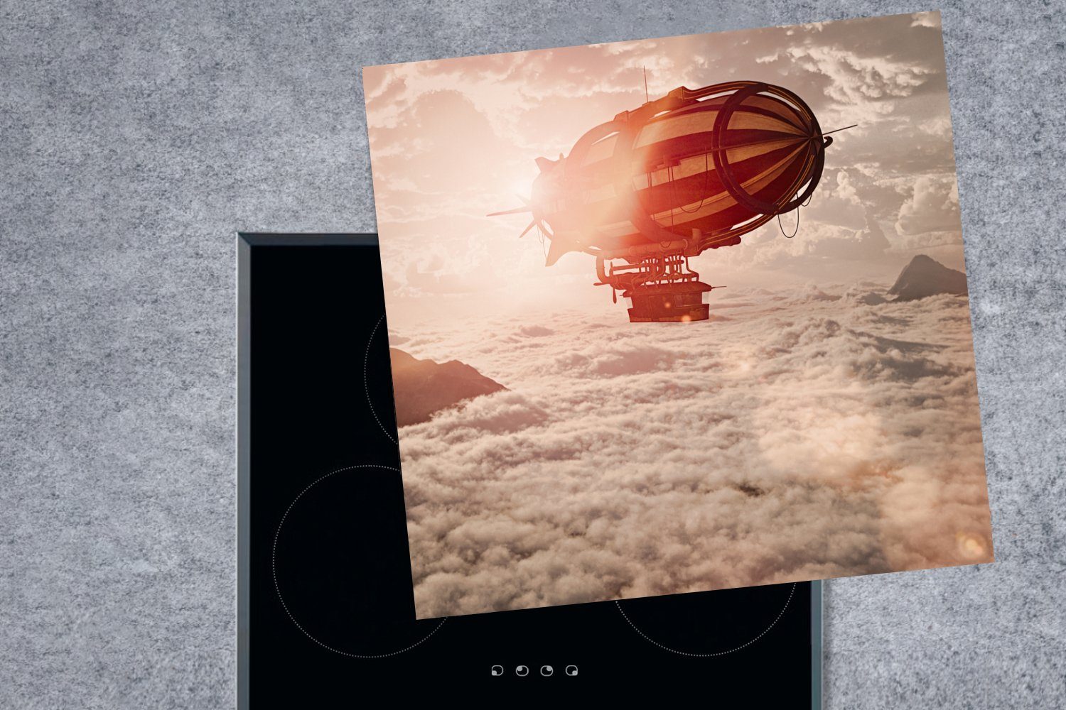 MuchoWow Herdblende-/Abdeckplatte Zeppelin den für Vinyl, cm, tlg), Wolken, Arbeitsplatte Ceranfeldabdeckung, küche (1 über 78x78