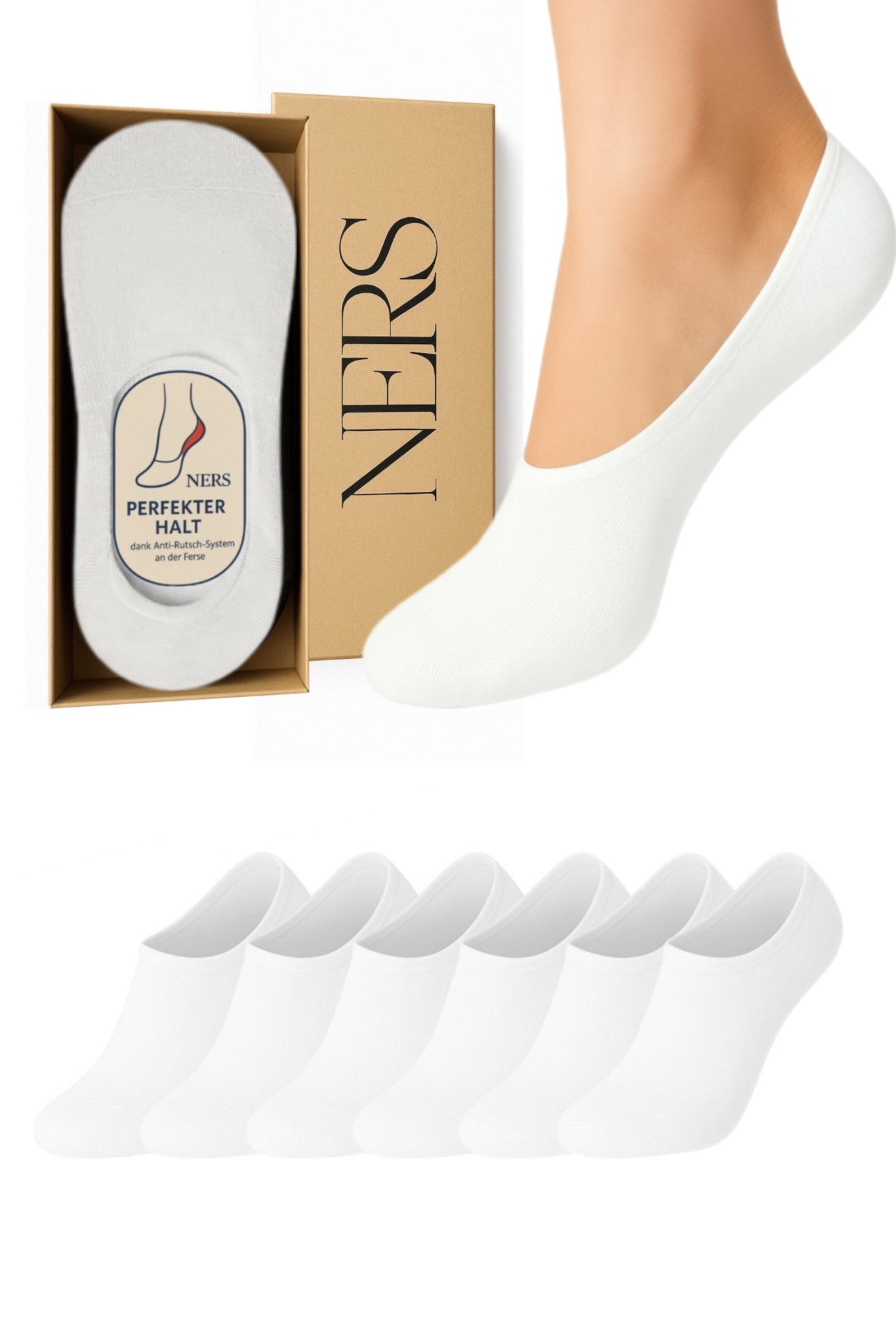 NERS Füßlinge aus Bambus, 10 Paar Damen & Herren mit Silikon, rutschfest, ohne Naht (10-Paar, 10 Paar) Füsslinge Socken für Sneaker & Ballerinas, atmungsaktiv, unsichtbar