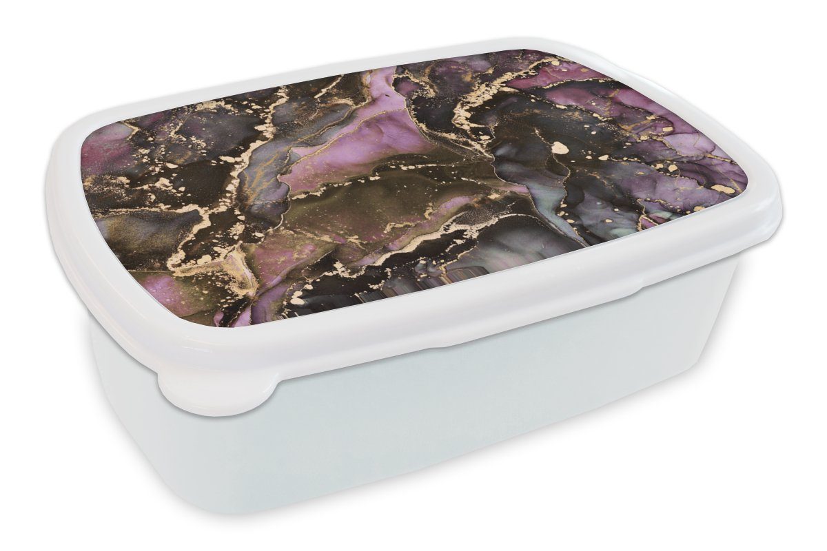 MuchoWow Lunchbox Marmor - Gold - Stein - Abstrakt, Kunststoff, (2-tlg), Brotbox für Kinder und Erwachsene, Brotdose, für Jungs und Mädchen weiß