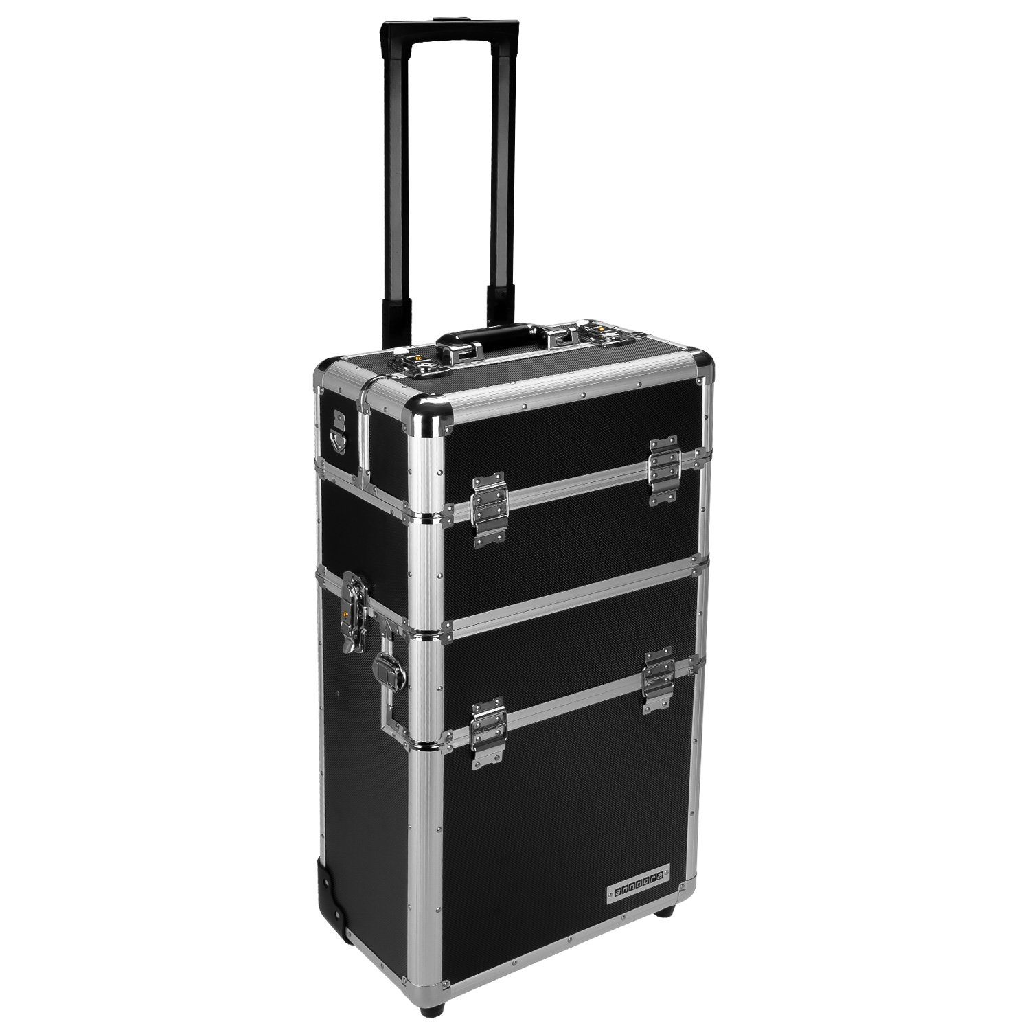 anndora Trolley Aluminium Reisekoffer 60 L Koffer Beautycase 2 Räder - Farbwahl, 2 Rollen schwarz silber