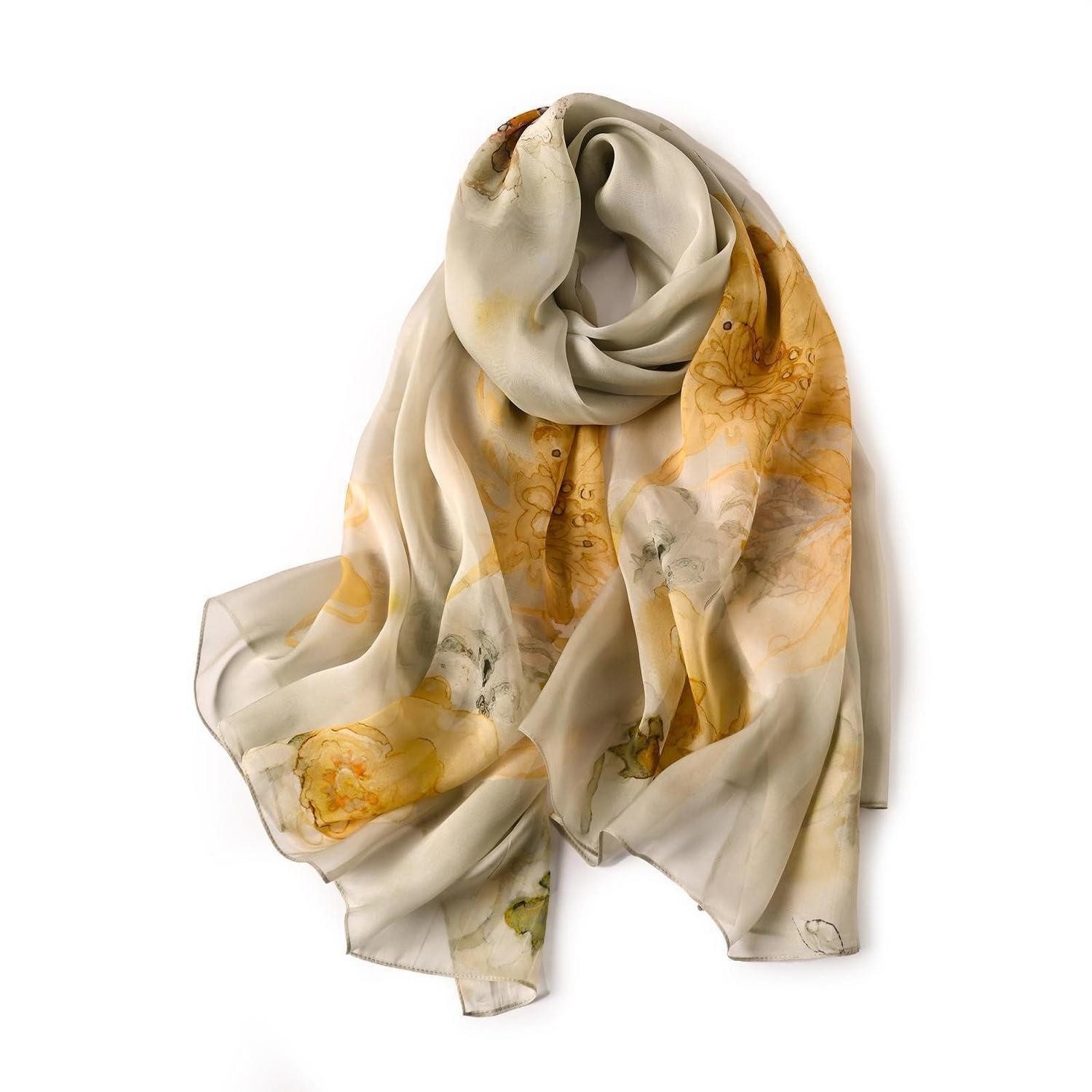 LuxusKollektion Seidenschal Seidenschal Damen XXL Gelb 175x110cm, (1-St)