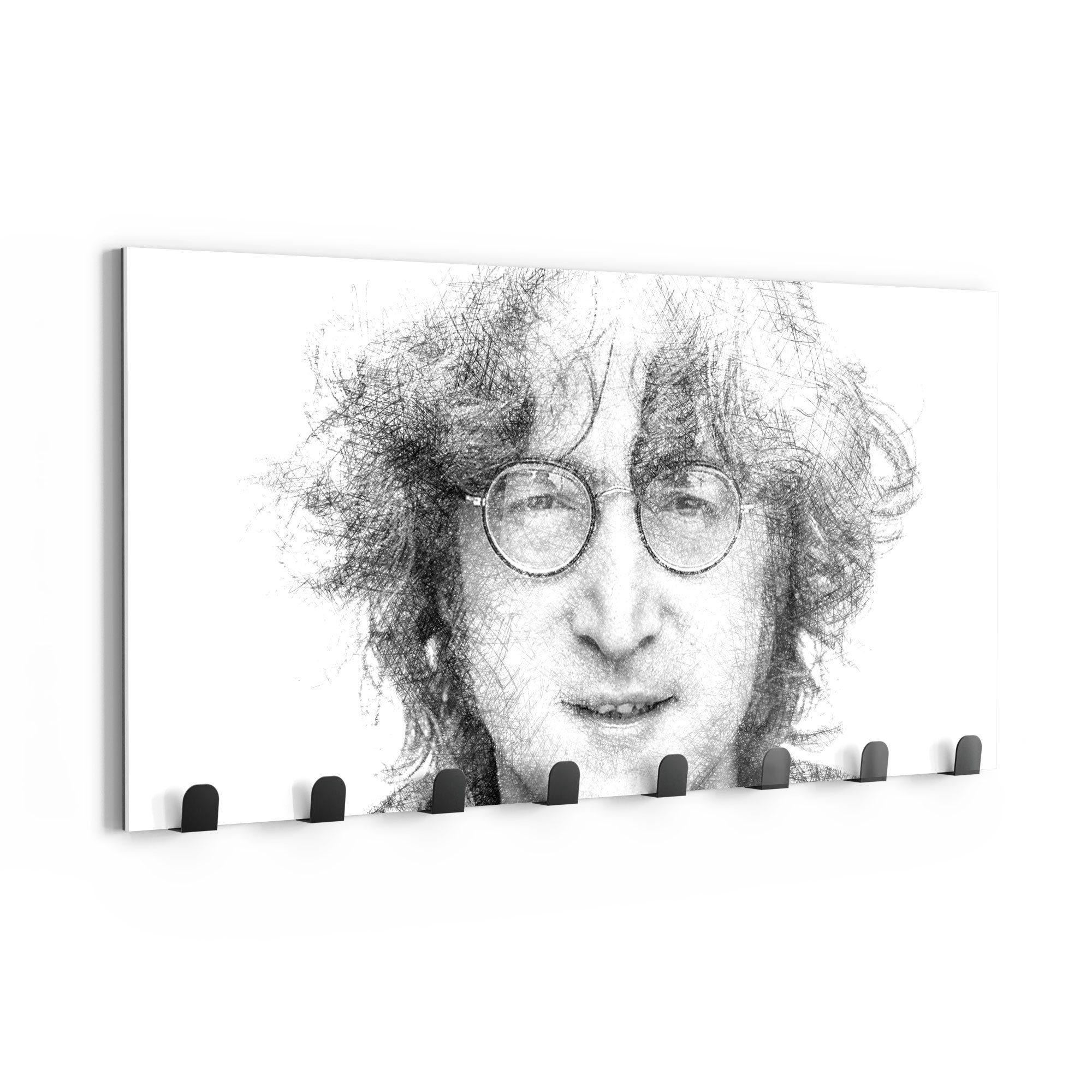 DEQORI Kleiderhaken 'John Lennon Zeichnung', Glas Garderobe Paneel magnetisch beschreibbar