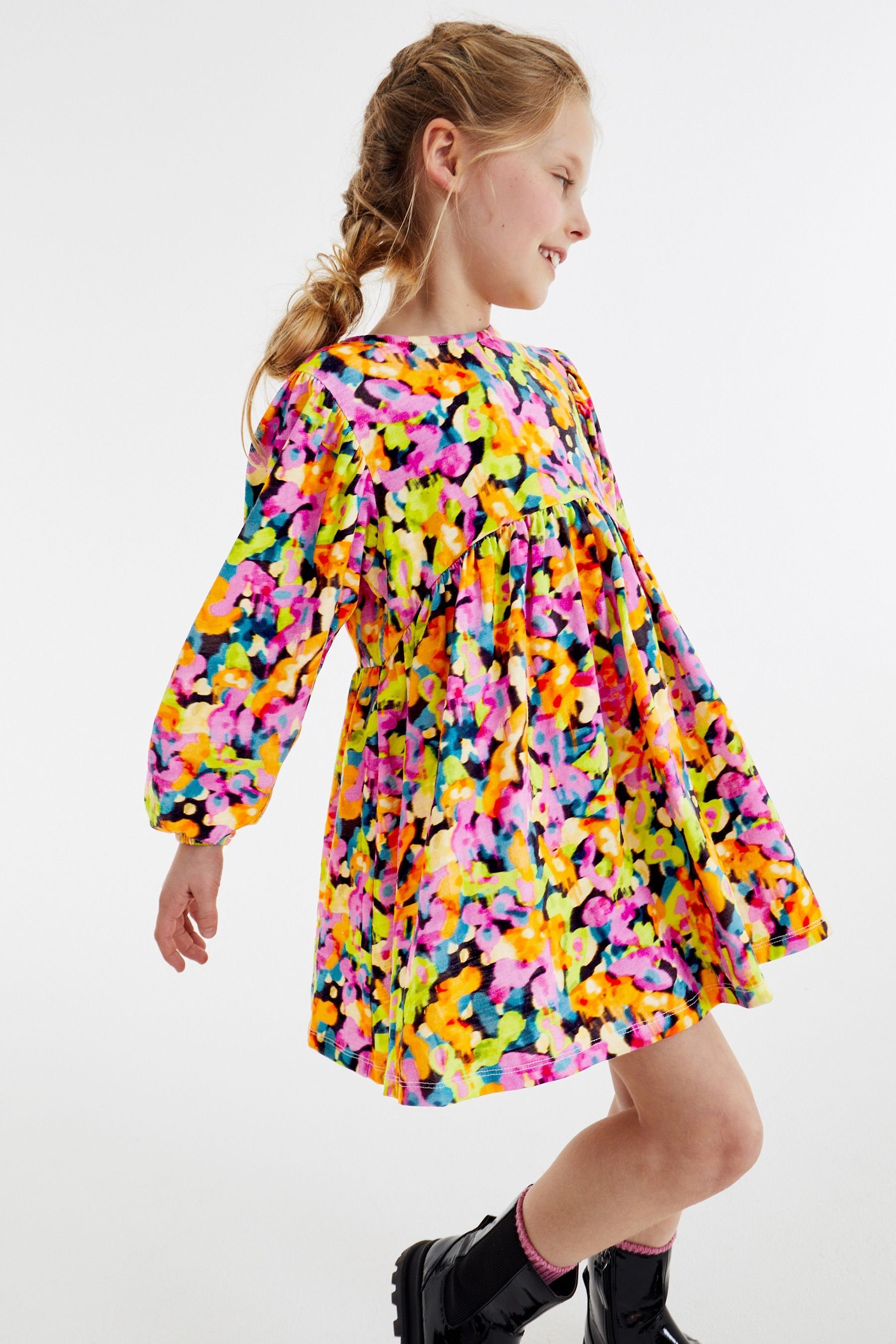 Yellow/ (1-tlg) Pink/ Splat Jerseykleid Jerseykleid Blue/ Next Print Langärmeliges Black Digital