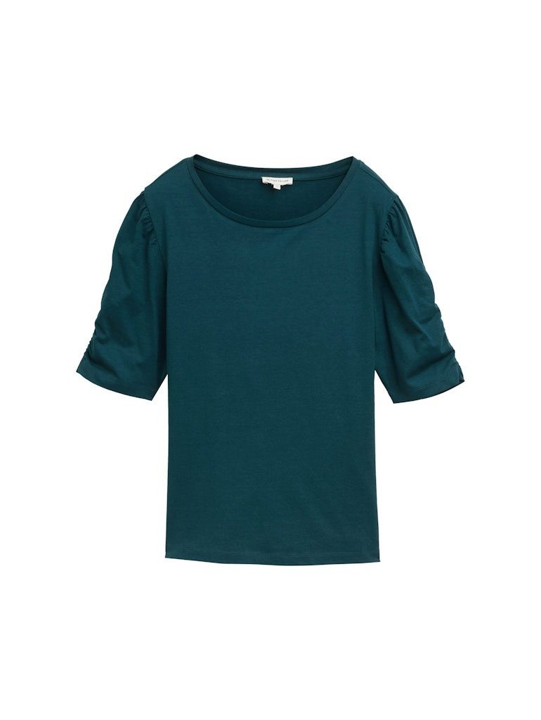 TOM TAILOR T-Shirt T-shirt gathered sleeve dark teal green günstig online kaufen
