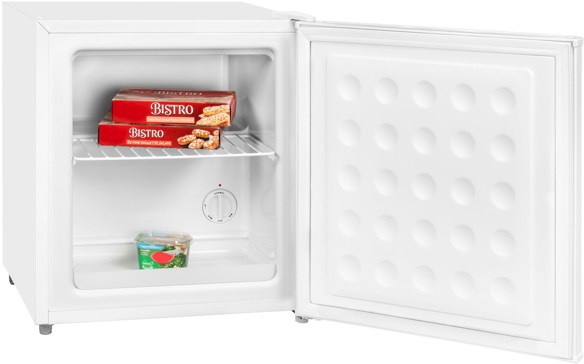 exquisit Gefrierschrank GB40-150E weiss, 51 cm hoch, 47 cm breit, Praktischer Mini-Gefrierschrank 4*-Gefrierfach, flexibel & einfach