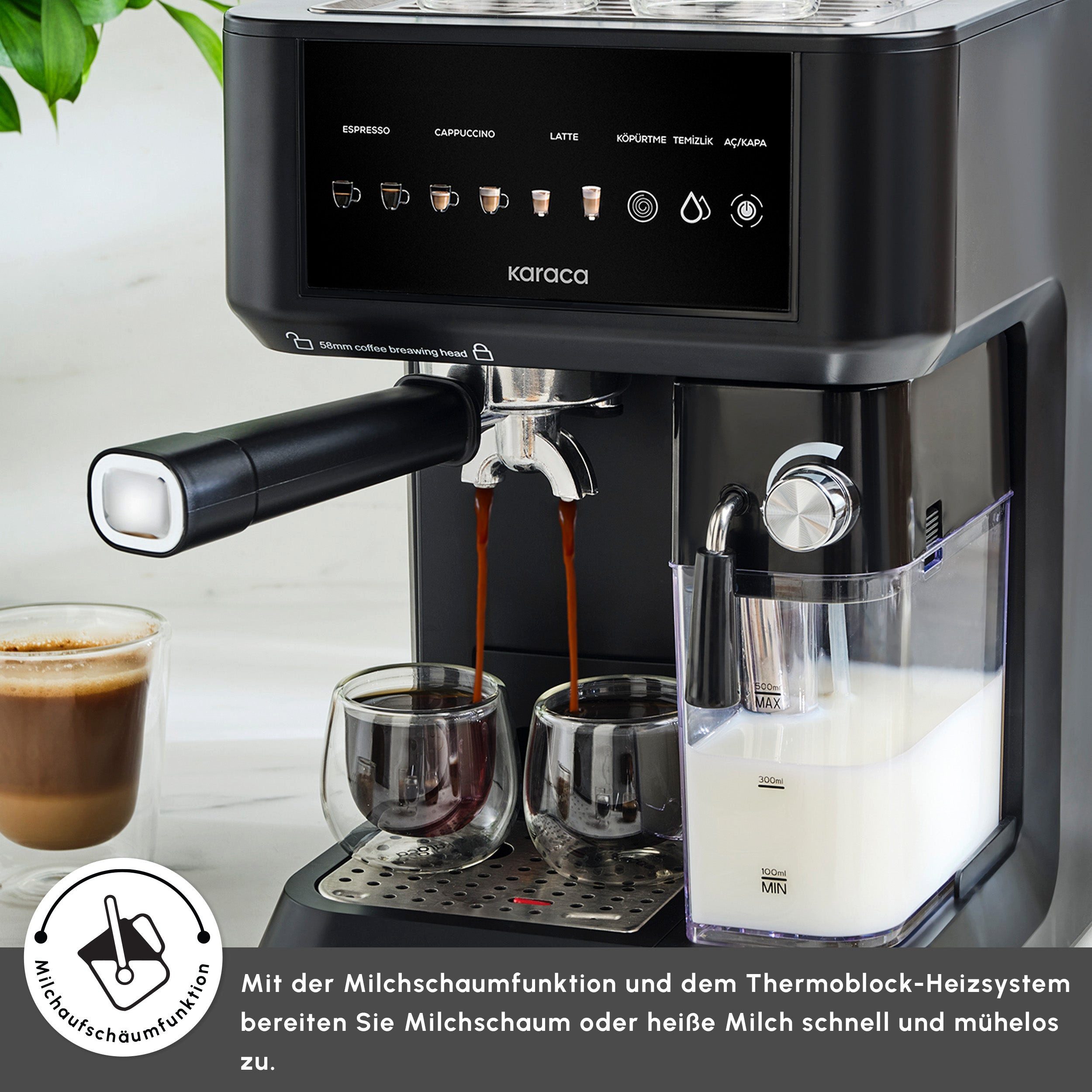 Karaca Siebträgermaschine, MyCaffe Barista S10 Espresso & Cappuccino Maschine - Black 1350 W