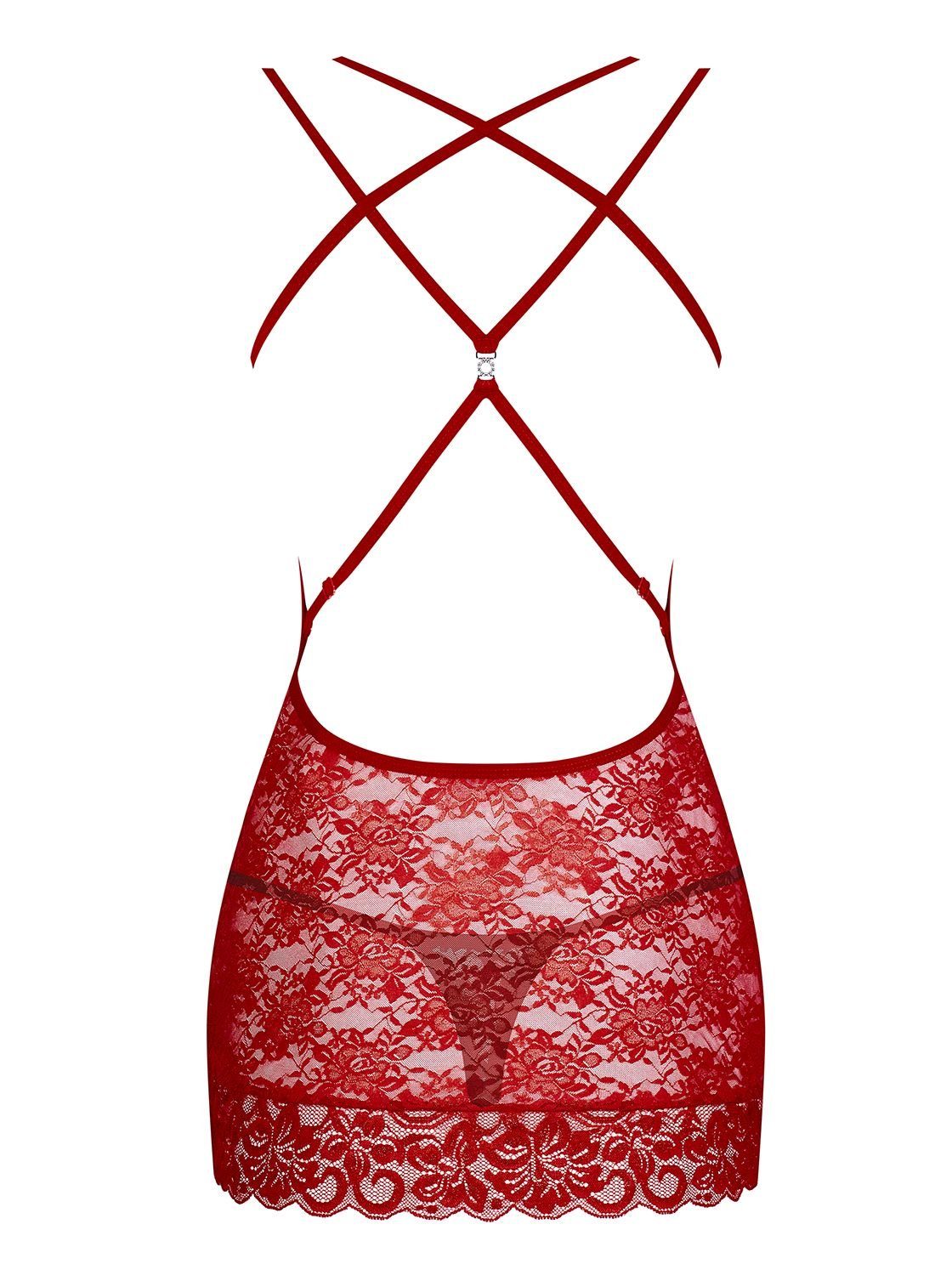 Obsessive Negligé String (2-tlg) mit rückenfrei transparent rot Negligee