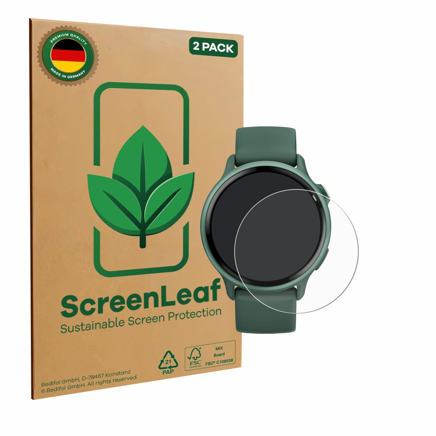 ScreenLeaf Displayschutzfolie Schutzfolie für Garmin vivoactive 6, 2 Stück, nachhaltiger Displayschutz Schutz Folie Klar Transparent
