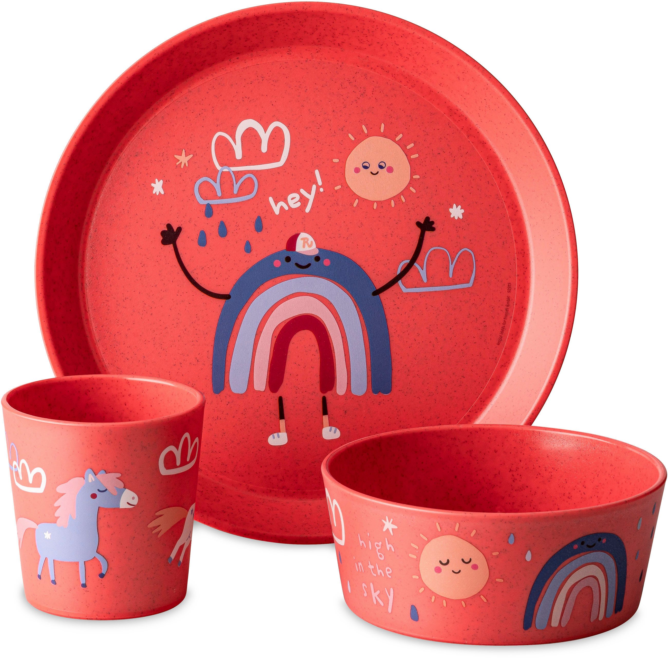 KOZIOL Kindergeschirr-Set Kleiner Teller + Schale + Becher CONNECT DREAMS (3-tlg), 1 Personen, Kunststoff, in Deutschland produziert