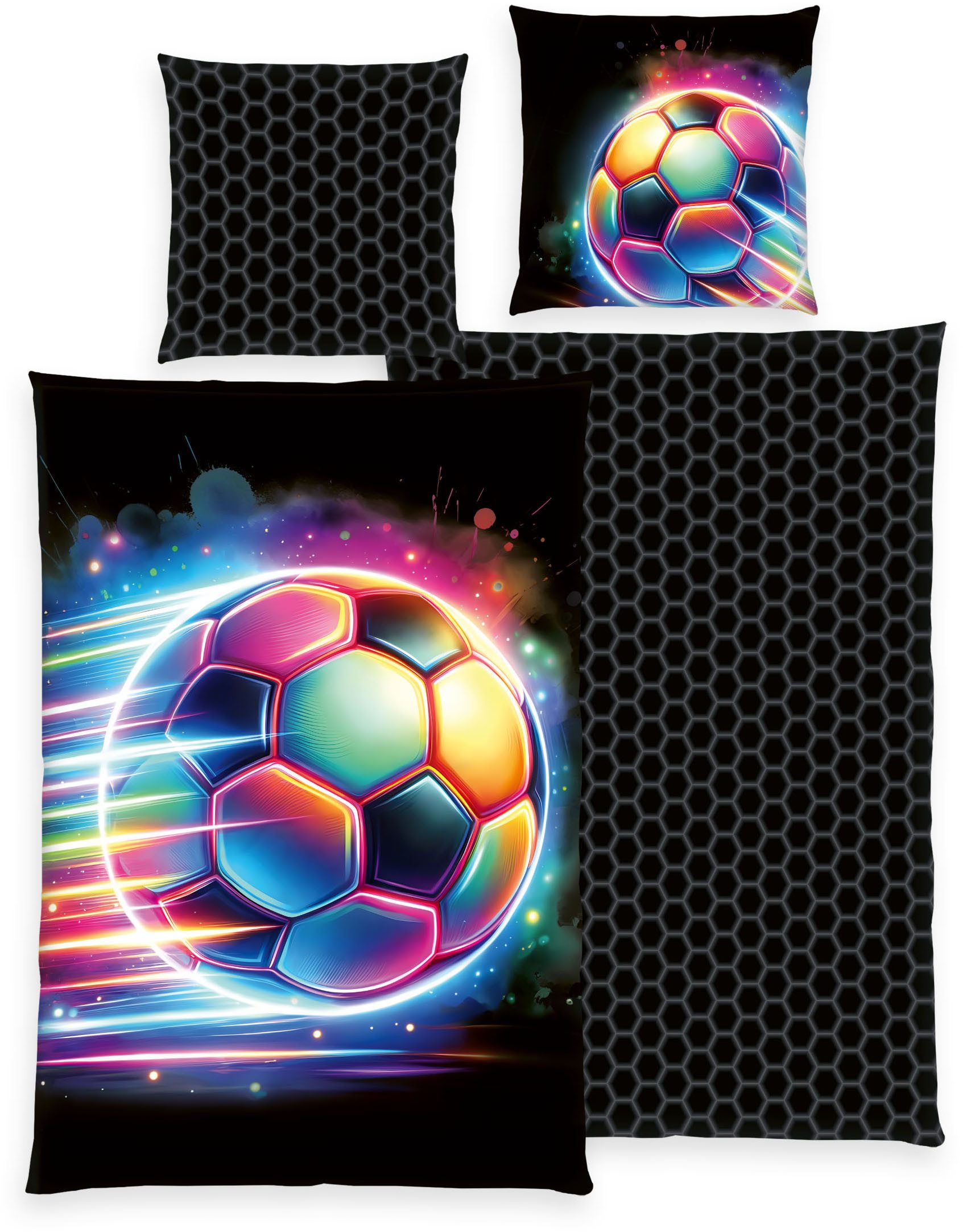 Herding Young Collection Wendebettwäsche Neon Soccer, Microfaser, 2 teilig, Mit praktischem Reißverschluss