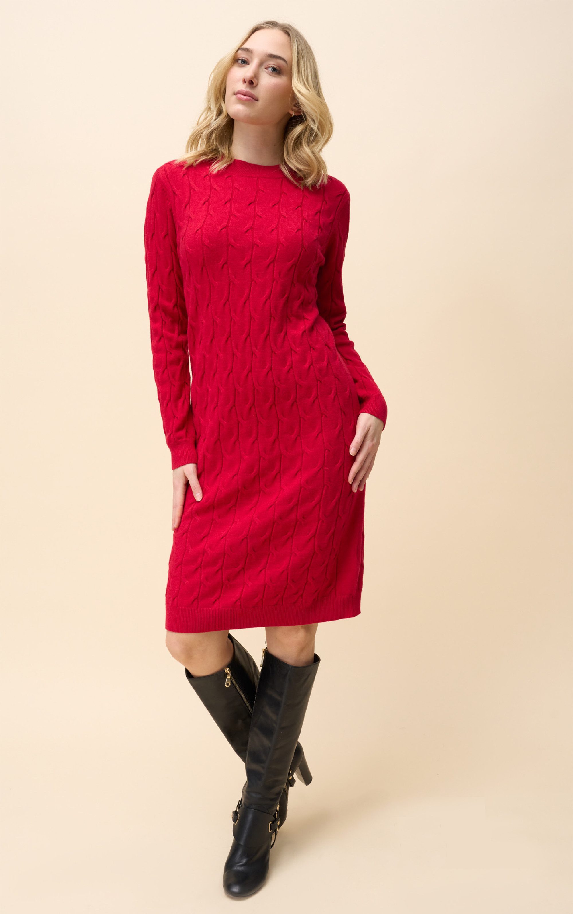 Passioni Strickkleid Knielang mit Zopfmuster günstig online kaufen