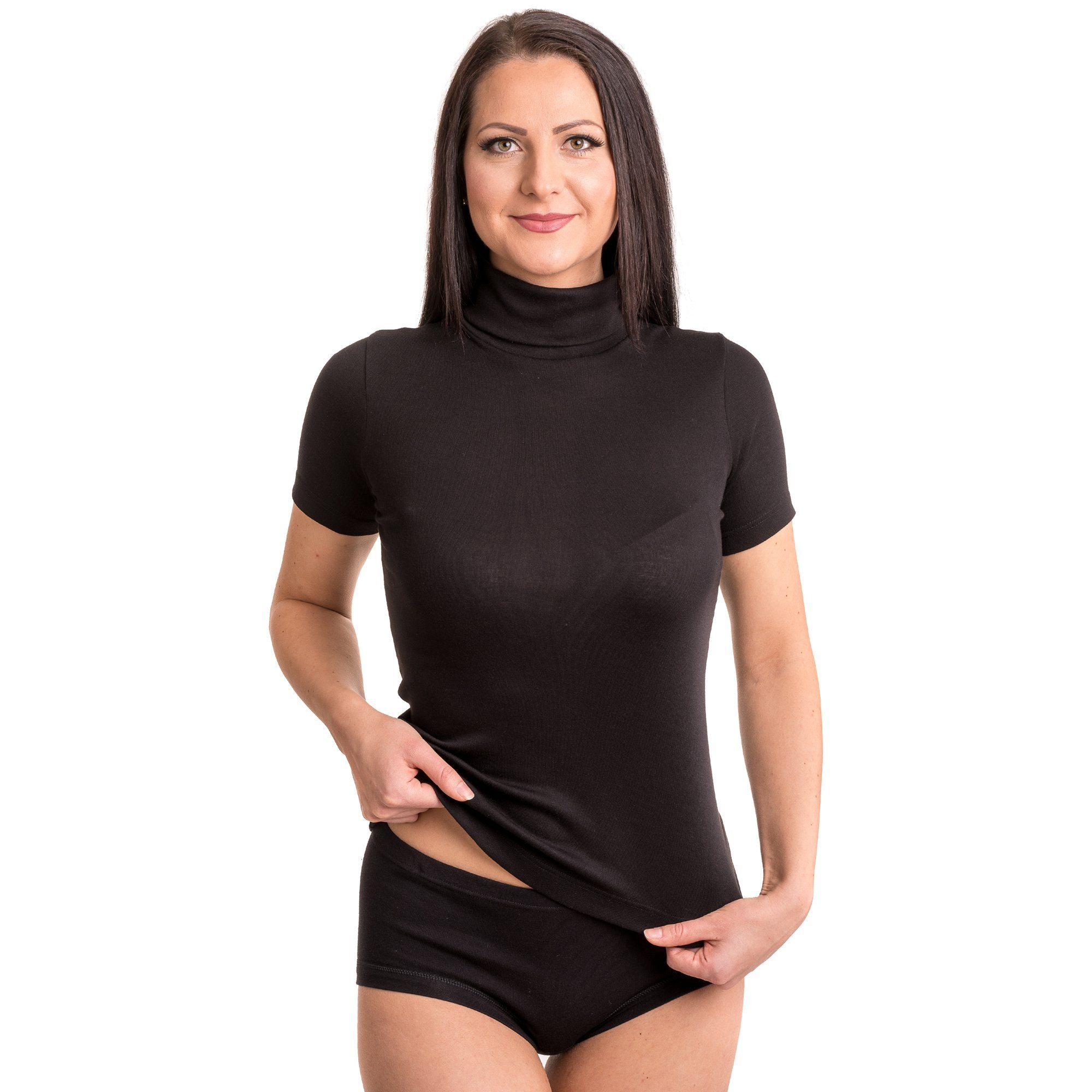 HERMKO Unterziehshirt 17855 Damen Shirt mit 2er Rollkragen schwarz Pack