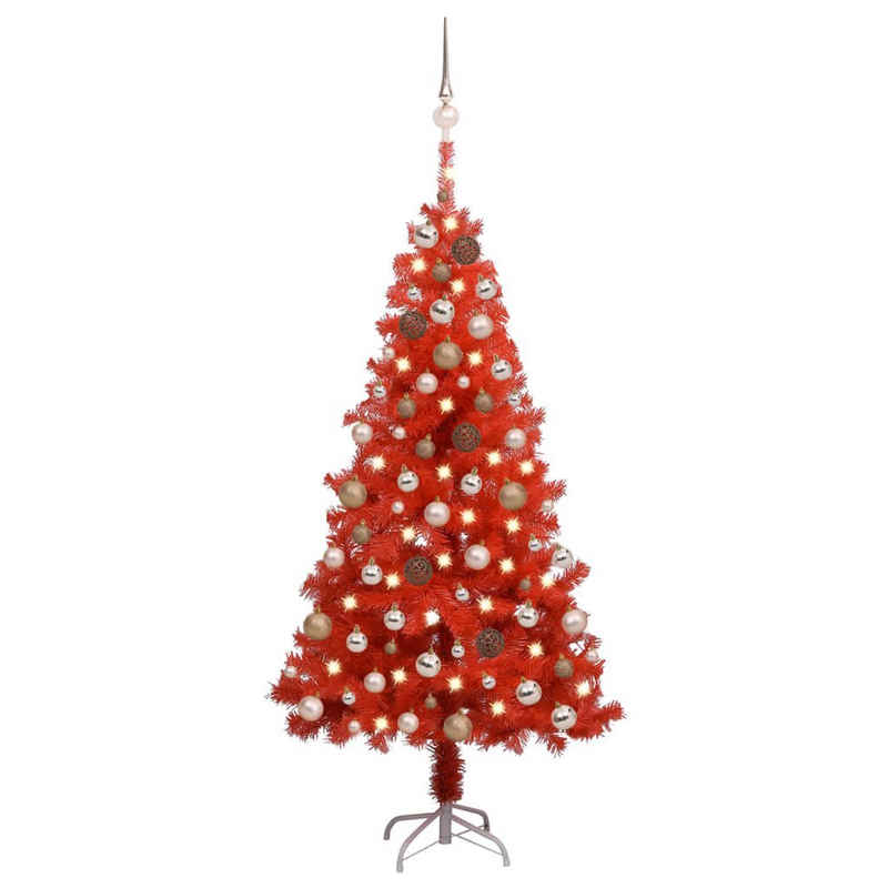 vidaXL Künstlicher Weihnachtsbaum Künstlicher Weihnachtsbaum mit LEDs & Kugeln Rot 120 cm PVC