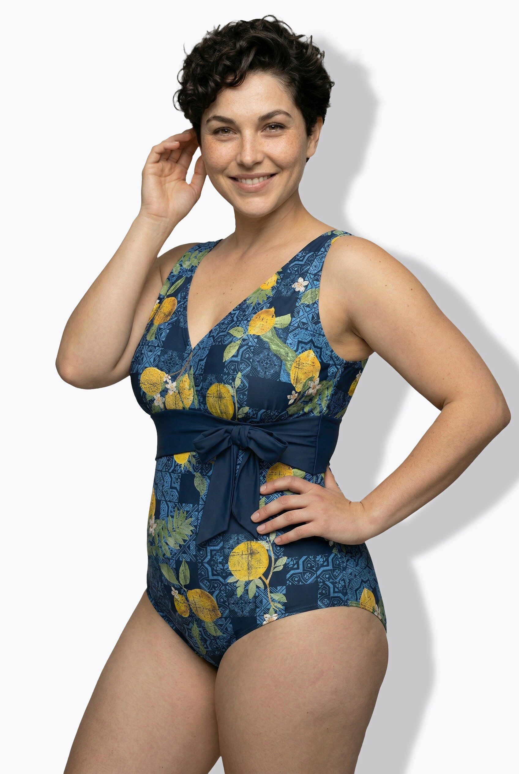 Ulla Popken Badeanzug Badeanzug Zitronen Softcups Herzausschnitt