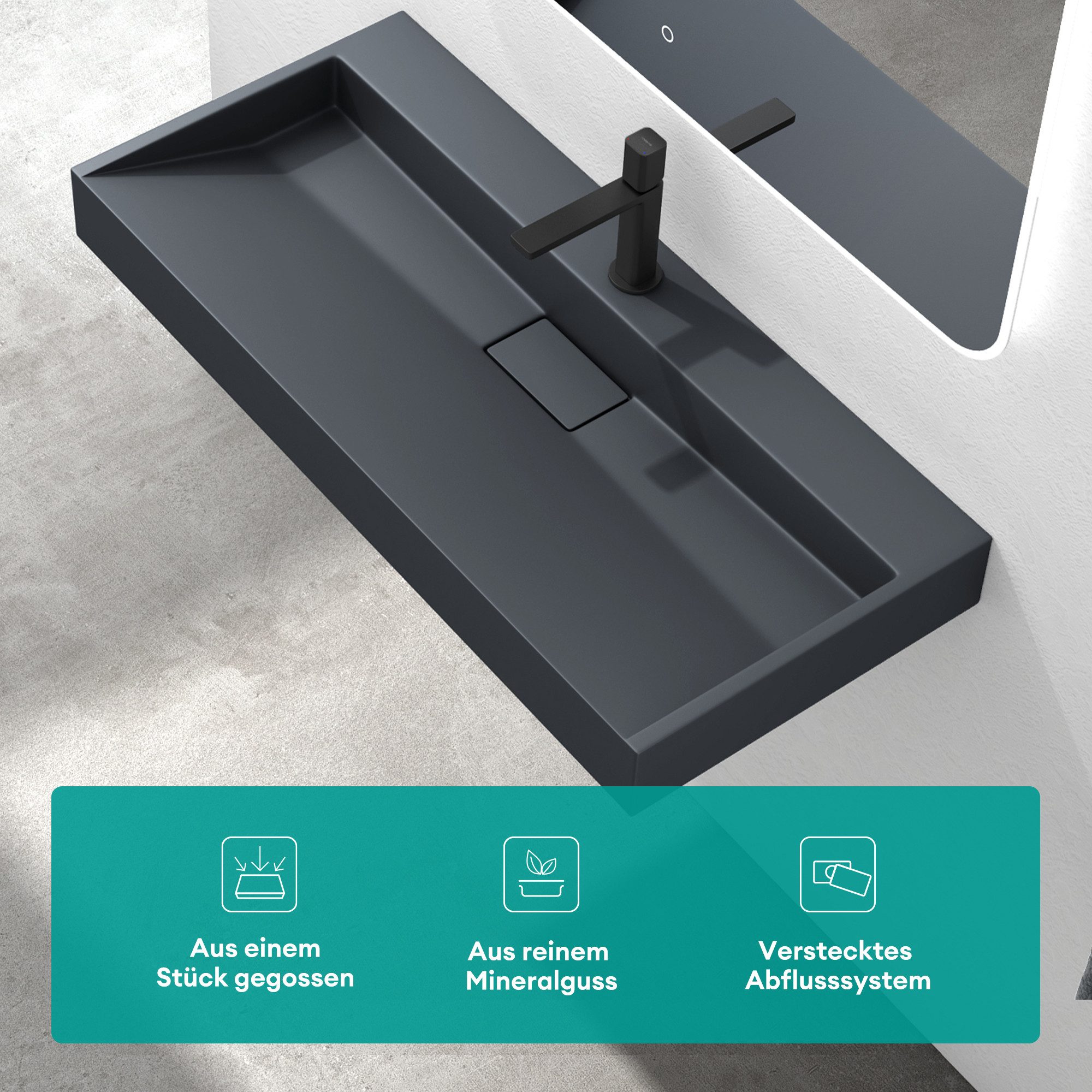Mai & Mai Waschbecken mit Ablaufgarnitur Waschtisch Mineralguss Hänge-Aufsa günstig online kaufen