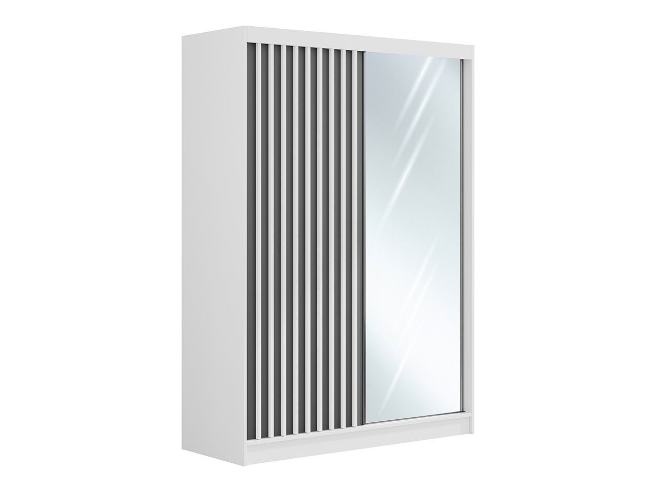MKS MÖBEL Tür, Garderobe cm, Grau/Weiss LAOS der 150 einem Schrank, Lamellen Spiegel mit Kleiderschrank an