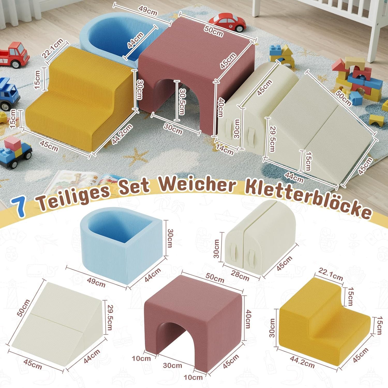 TLGREEN Kindersofa 7 PCS Schaumstoff Kinderbausteine Sofa, Kletterblöcke mi günstig online kaufen