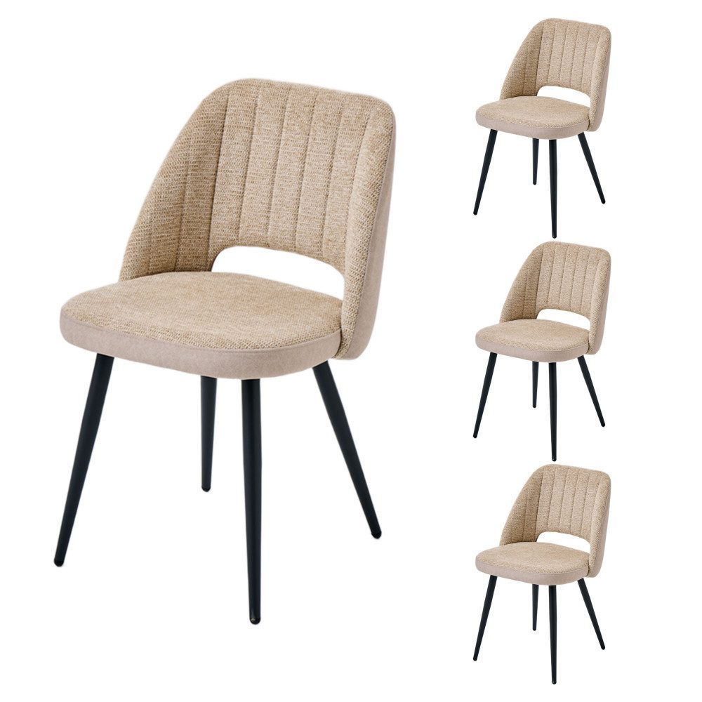 PPkrimnel Polsterstuhl Esszimmerstuhl mit vertikaler Steppung & ergonomischer Hohllehne (4 St), Chenille Wohnzimmerstuhl mit Metallbeinen, 4er-Set
