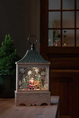 KONSTSMIDE LED Laterne Wasserlaterne Santa und Baum, Weihnachtsdeko, LED fest integriert, Warmweiß, naturfarben, wassergefüllt, 5h Timer, 1 warm weiße Diode