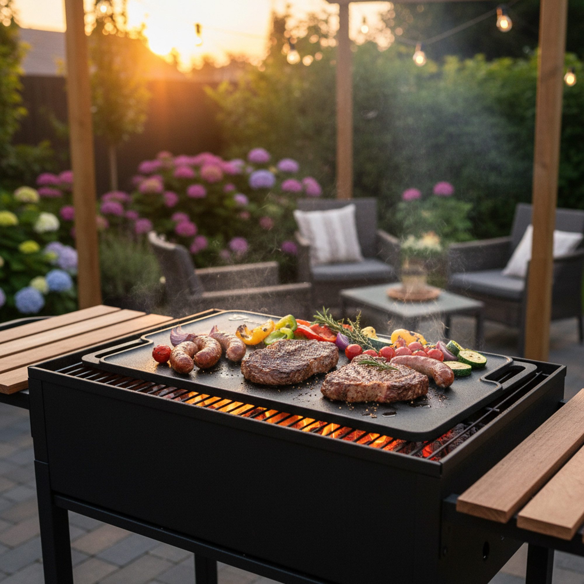 BBQ-Toro Grillplatte Gusseisen,mit Griffen, 45 x 25,5 cm, BBQ Plancha, pre-seasoned