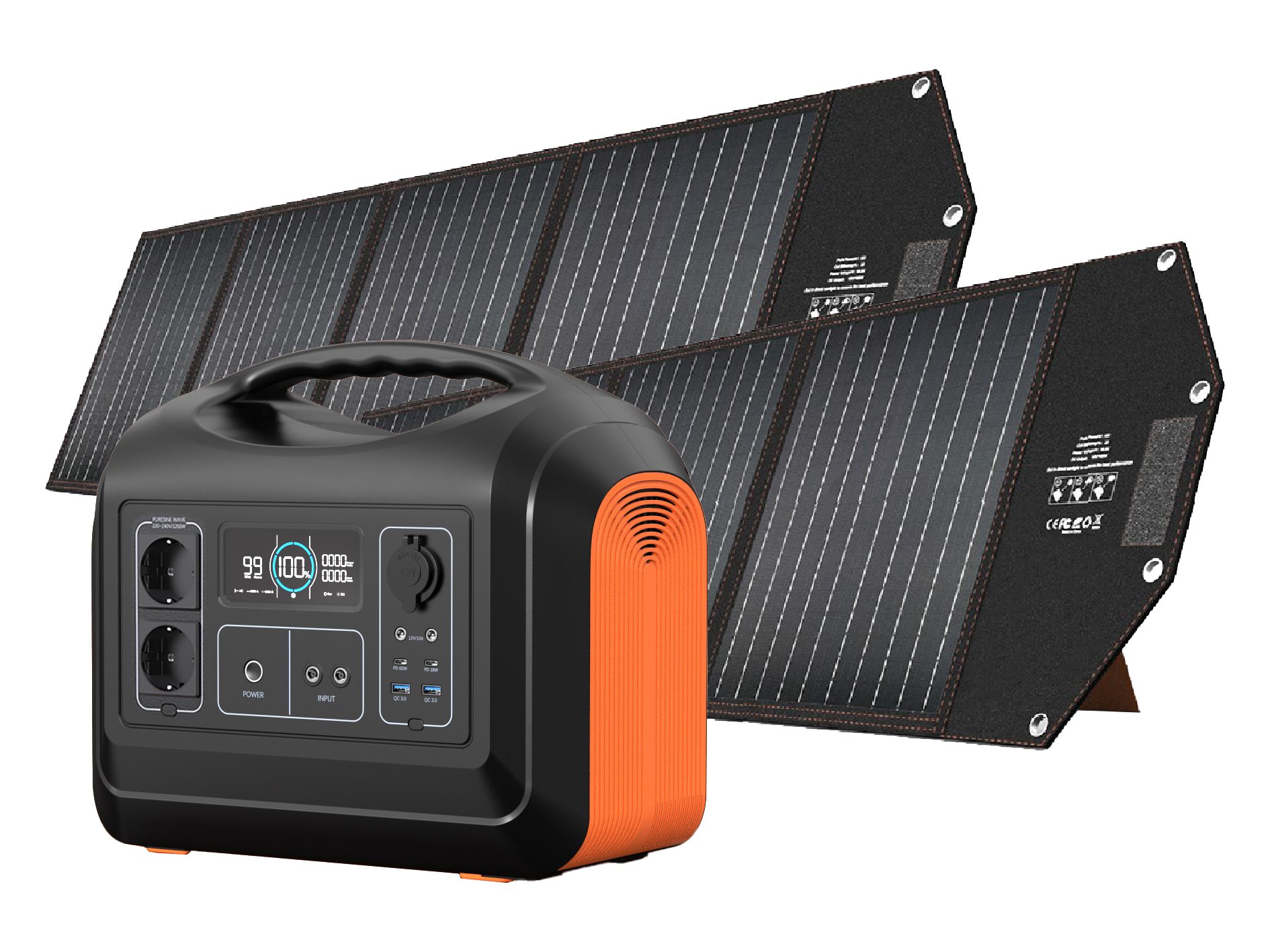Hyrican UPP-1800 Kit 1800Watt, 1488 Wh, LiFePO4, tragbarer Akku/Batterie Powerstation inkl. 2x200W Solarpanels mobil/faltbar, für Camping, Garten, Reisen 465000 mAh, mobiles Ladezentrum für Not-& Stromversorgung