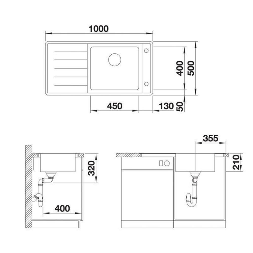 BLANCO InFino Blanco ANDANO Ablauf, 6 100/50 cm Edelstahl Edelstahlspüle Seidenglanz, XL S-IF