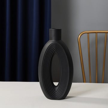 HAMÖWO Tischvase 2-teiliges Set Keramik Vase Donut-Vase Schwarz Für Home Office Dekor