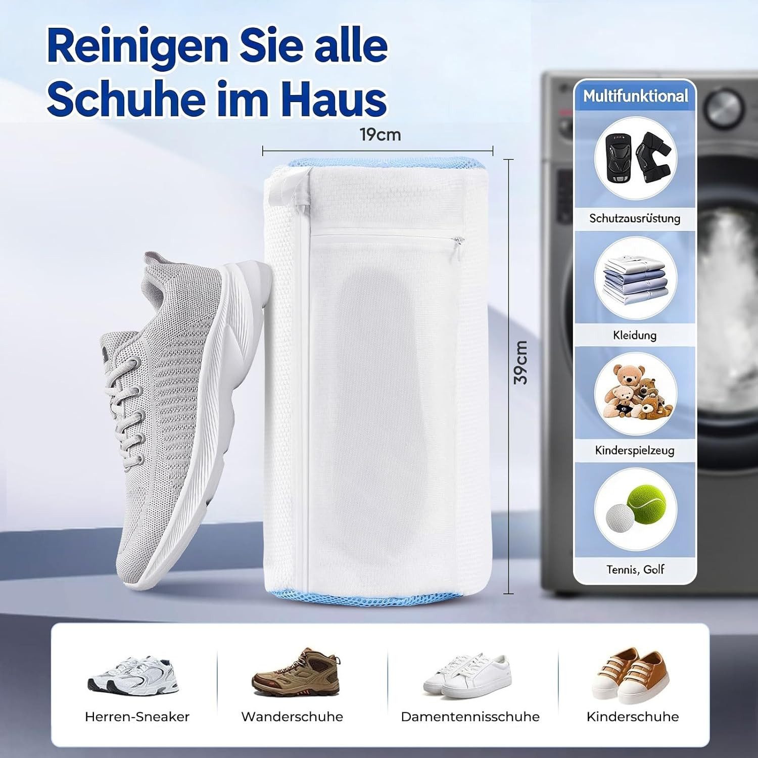 Teletrogy Wäschenetz Schuhwaschbeutel Waschmaschine, Schuhe Waschbeutel, Schuhe Wäschesack,(1-St), Schuhspanner mit Reißverschluss, 360° Rundum-Reinigung, lufttrocknen