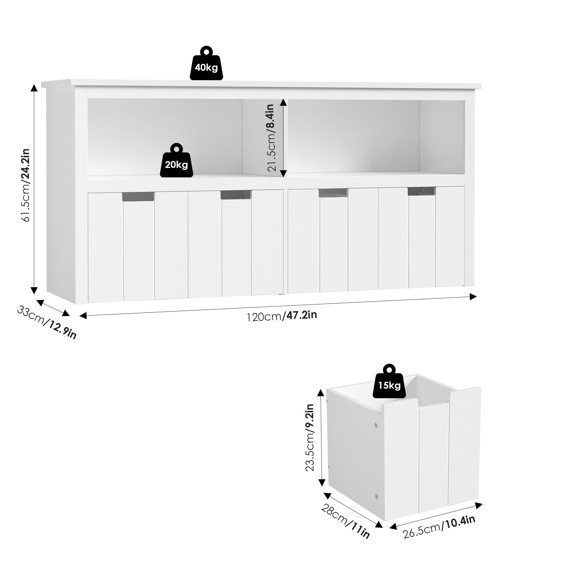 Homfa Kinderregal, Spielzeugtruhe Bücherregal 4 Schubladen mit Rollen 120 x 33 x 61,5cm