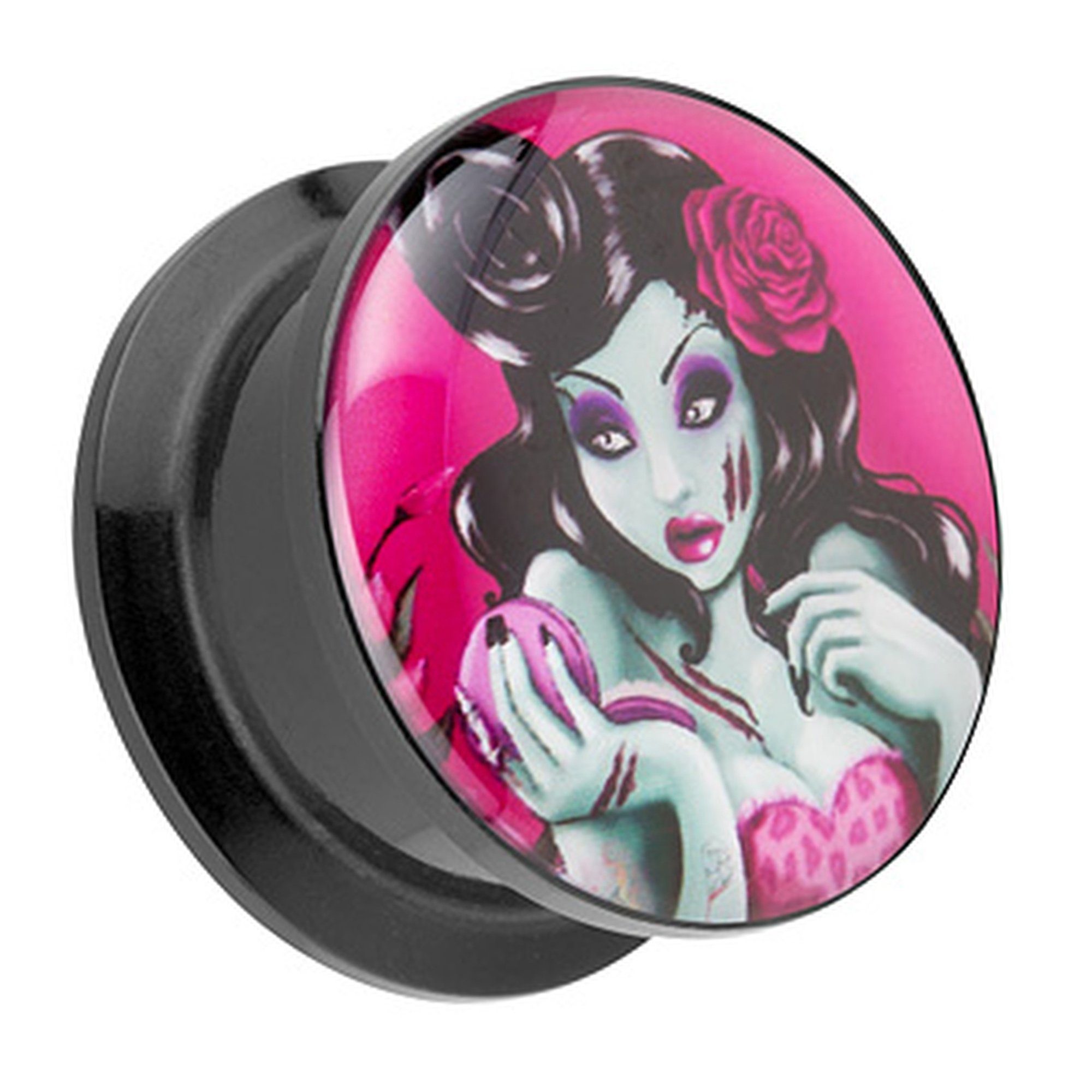 Ohr Schraubverschluß Dead Motiv, Kunststoff Tunnel Ohrpiercing Rockabilly Girl Flesh Piercing Rose Schraub Picture Taffstyle Plug Plug