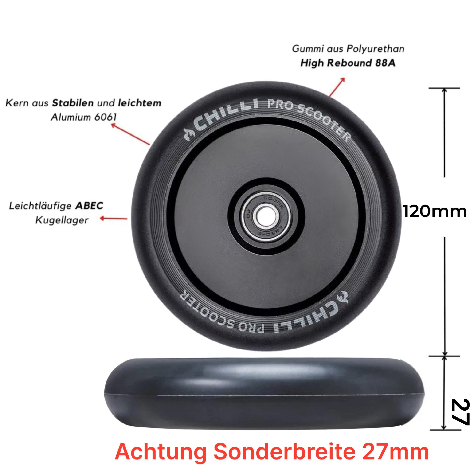 Chilli Pro Scooter Stuntscooter Chilli Pro Hollowcore Rolle FAT 120 x 27mm Rollstuhl Bobbycar Racing