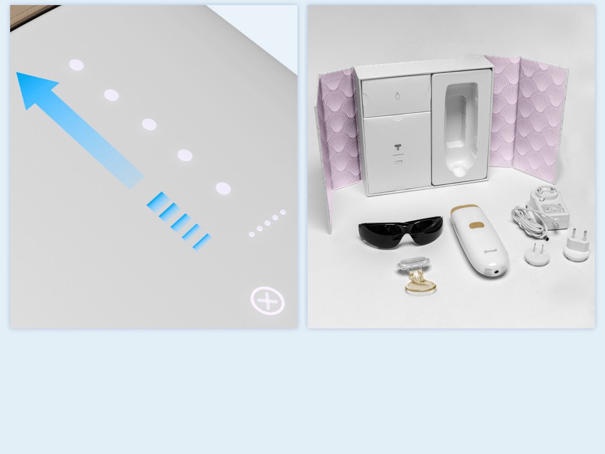 Smad IPL-Haarentferner Sapphire Ice Haarentfernung, 30W Lichtimpulse, Der intelligente Sensor passt den Energieverbrauch automatisch an.