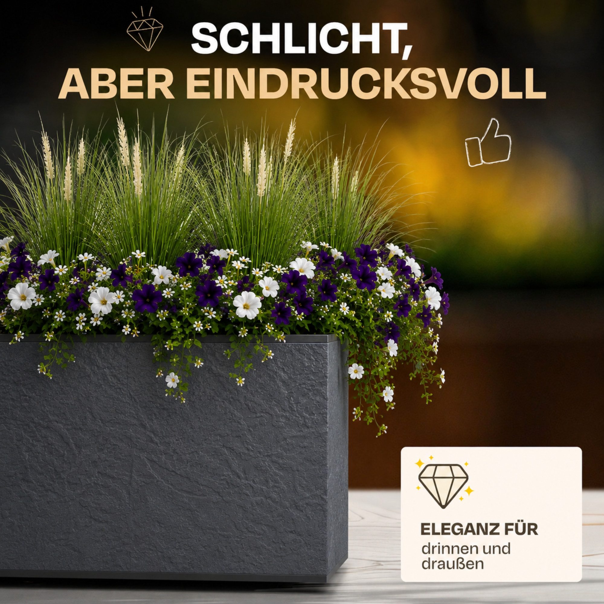 ONDIS24 Blumenkasten Vulkan 57L Gestein/Basalt Optik mit Wasserspeicher Pflanzenkasten, 79.5 x 29.5 x 29.5 (H) cm