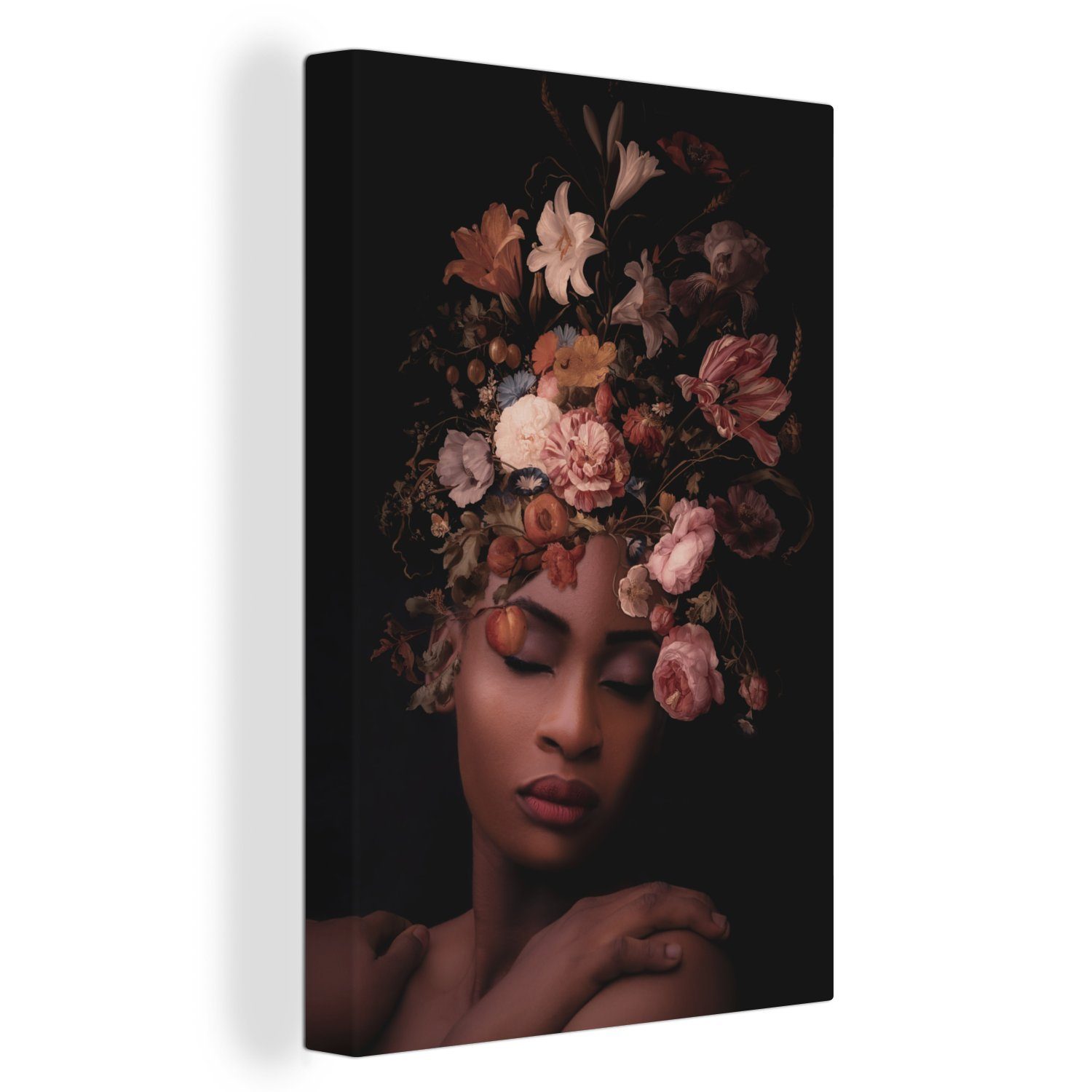 OneMillionCanvasses® Leinwandbild Frauen - Blumen - Schwarz, (1 St), Leinwandbild fertig bespannt inkl. Zackenaufhänger, Gemälde, 20x30 cm