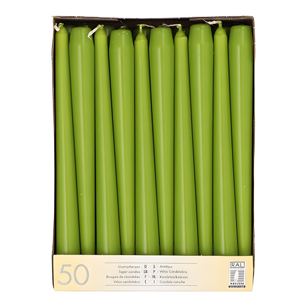 PAPSTAR Spitzkerze Leuchterkerzen Ø 2,2 cm, 25 cm olivgrün 50 Stk