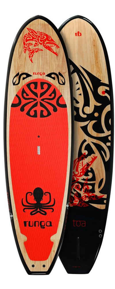 Runga-Boards SUP-Board Runga TOA WOOD RED Hardboard Stand Up Paddling SUP, Allround, (Set 10.0, Inkl. coiled leash & 3-tlg. Finnen-Set)