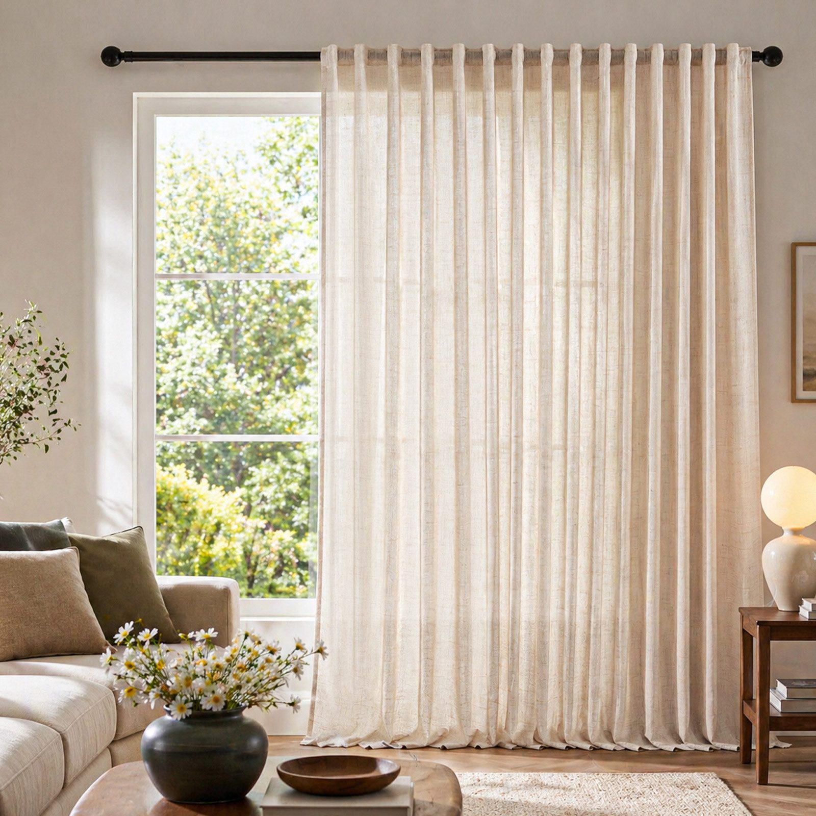 Lapamax Gardine Leinenoptik Gardine, 254cm Breit, Lichtfilterung, Privatsphäre (1 St), verdeckte Schlaufen, halbtransparent, Polyester, Durchsichtige Vorhänge für Schlafzimmer Wohnzimmer