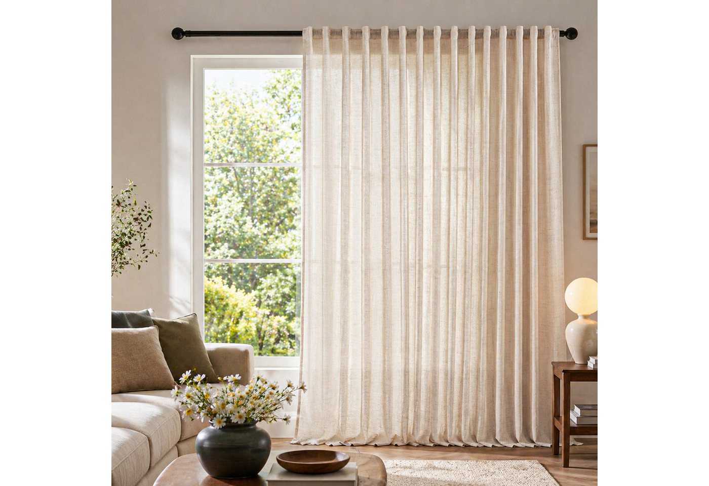 Lapamax Gardine Leinenoptik Gardine, 254cm Breit, Lichtfilterung, Privatsphäre (1 St), verdeckte Schlaufen, halbtransparent, Polyester, Durchsichtige Vorhänge für Schlafzimmer Wohnzimmer