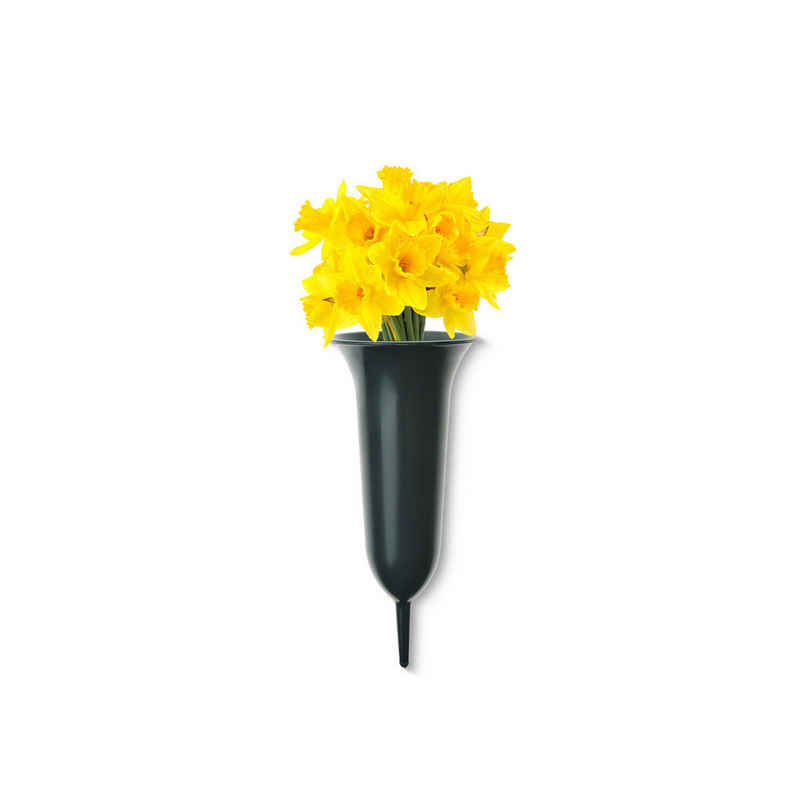 matches21 HOME & HOBBY Dekovase Grabvase Trichter mit Erdspieß frostsicher grün 26 cm (1 St), Grab-Vase zum Stecken mit Rand aus Kunststoff als Grabdeko