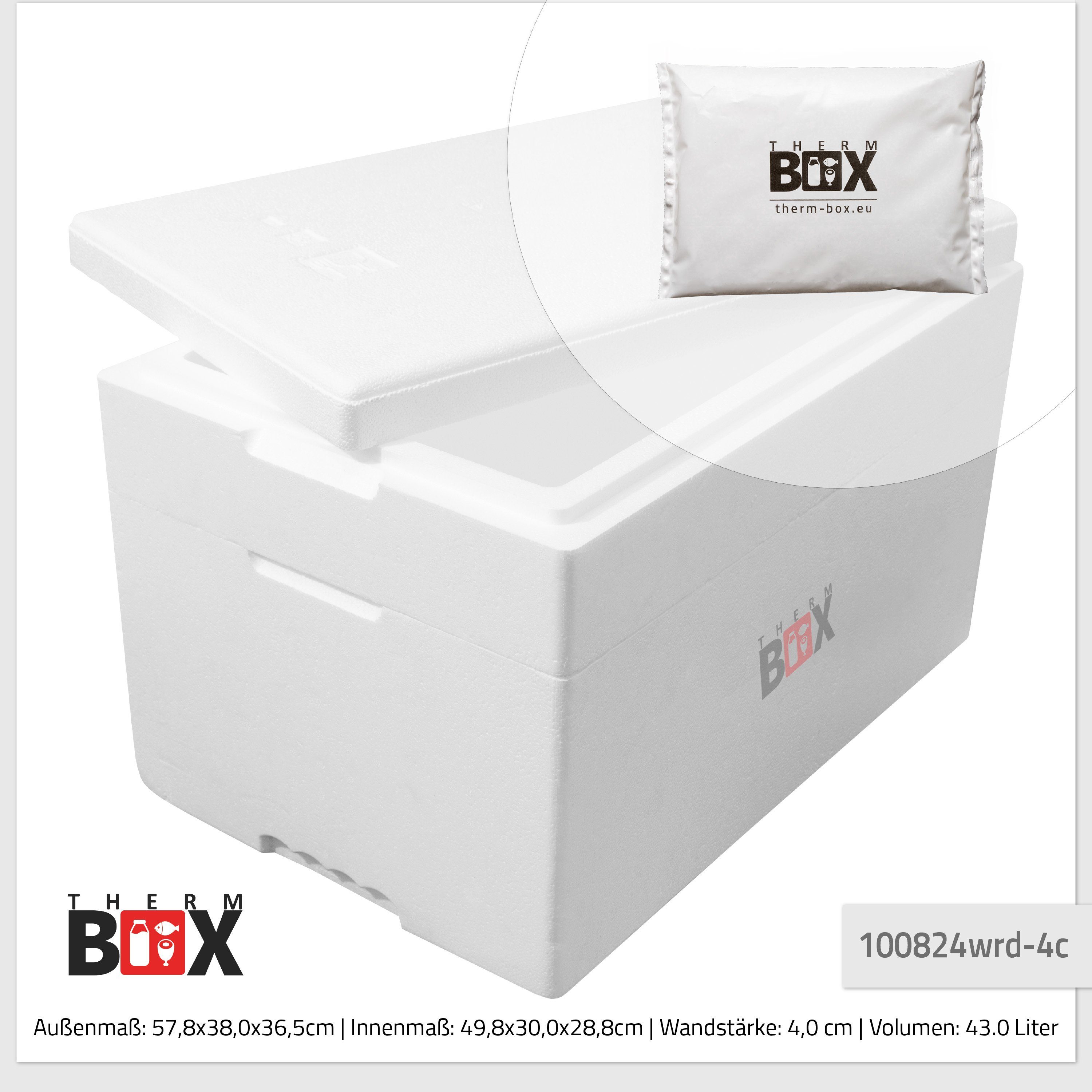 Innen: Kühlkissen), Thermobehälter 43M (0-tlg., mit 43L Styropor-Verdichtet, Thermbox Transportbox 49x30x28cm THERM-BOX Kühlkissen, Thermobehälter Modularbox 4 Kühlbox für mit